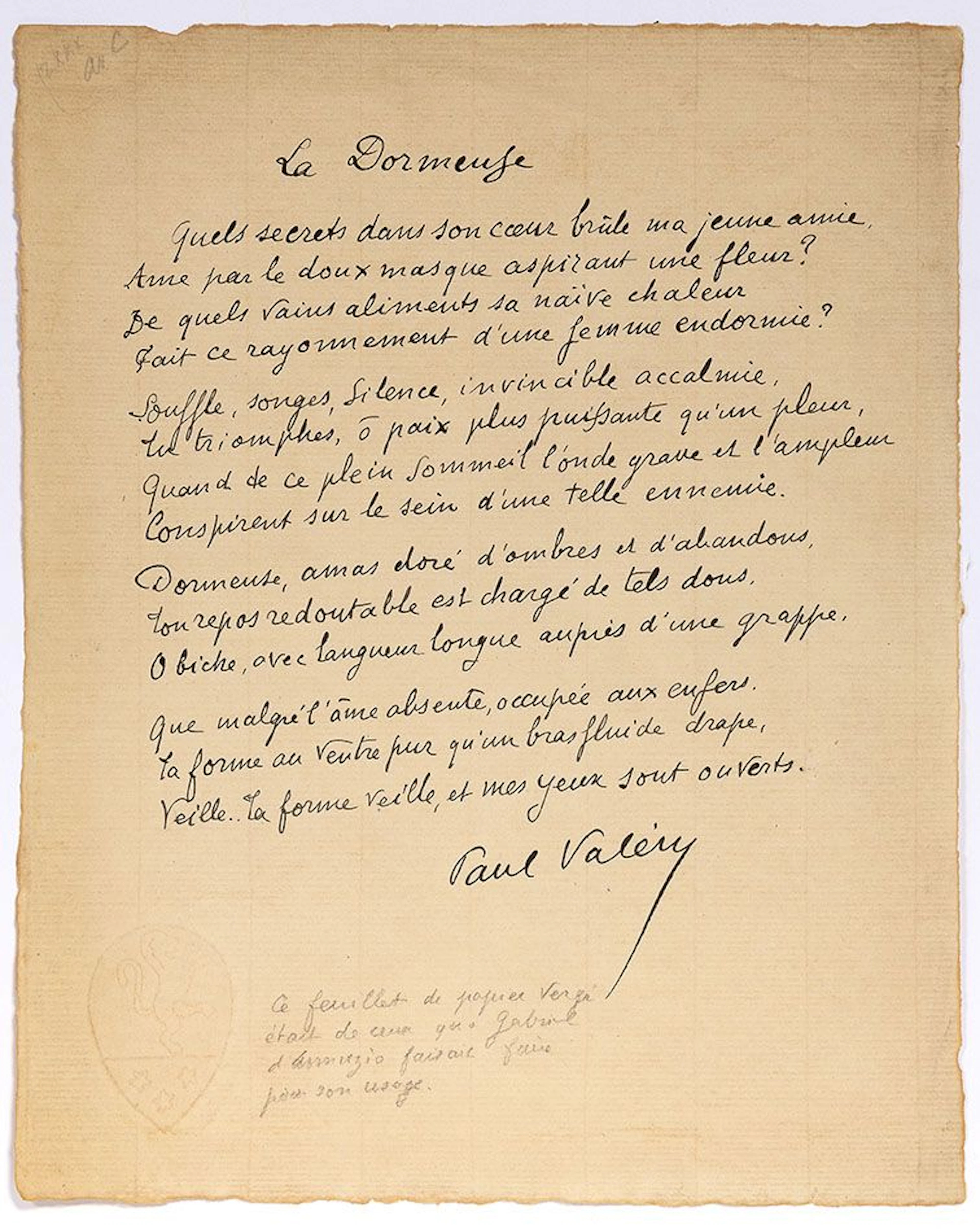 VALÉRY Paul (1871-1945). autograph poem signed "Paul Valéry" - Lot 735