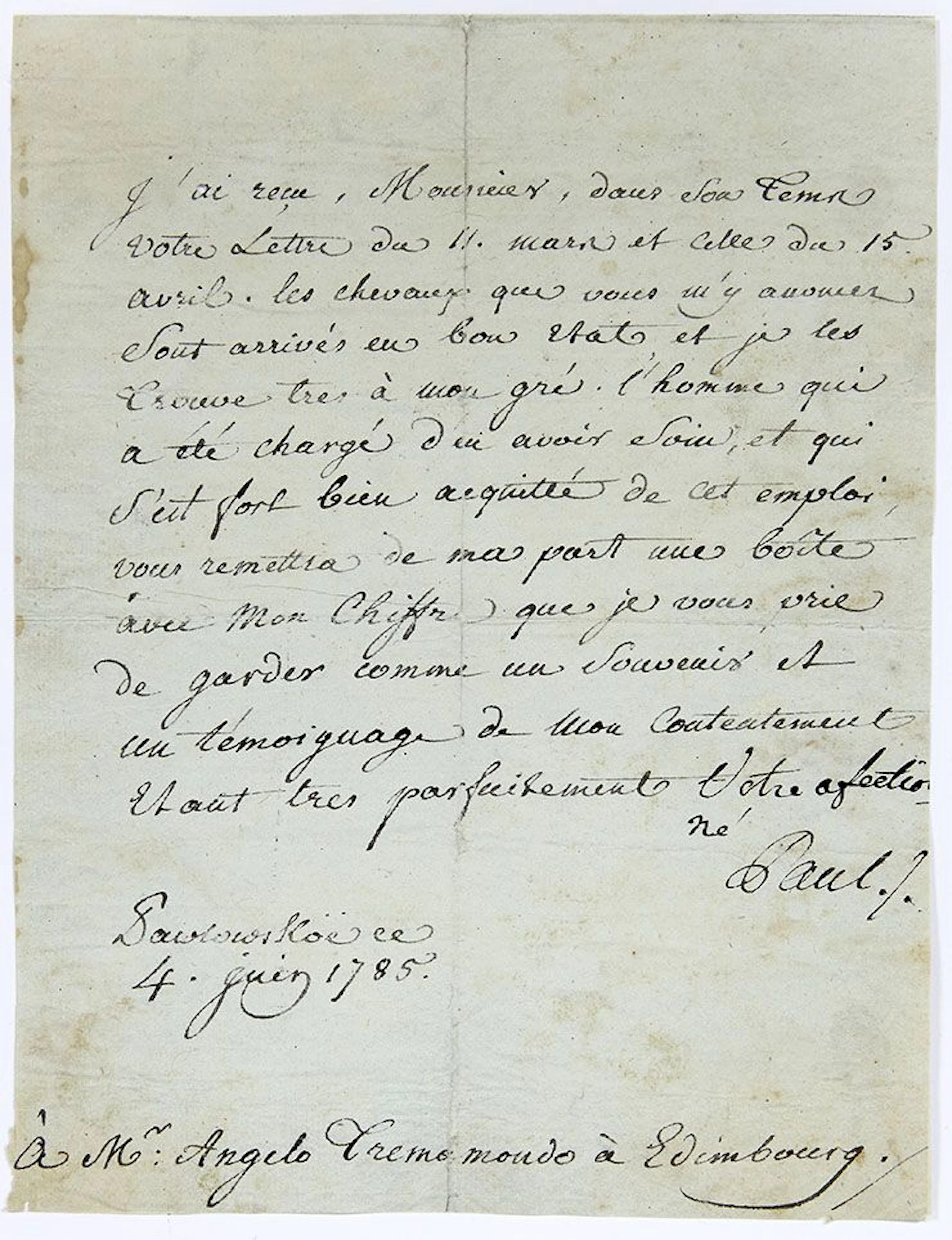 RUSSIA. PAUL I (1754-1801). L.S. with autograph compliment " - Lot 869