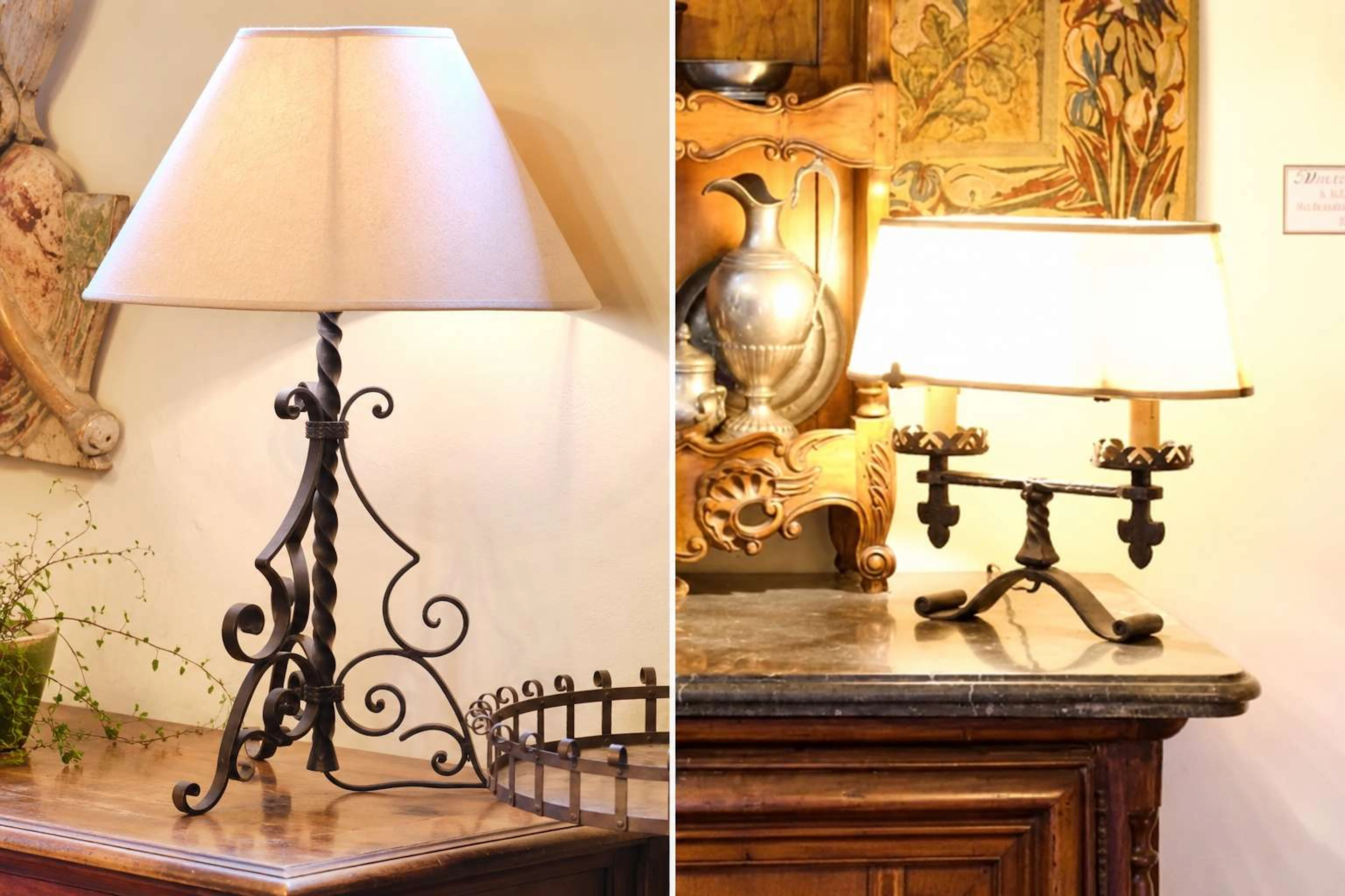 Two lamps, made of wrought iron