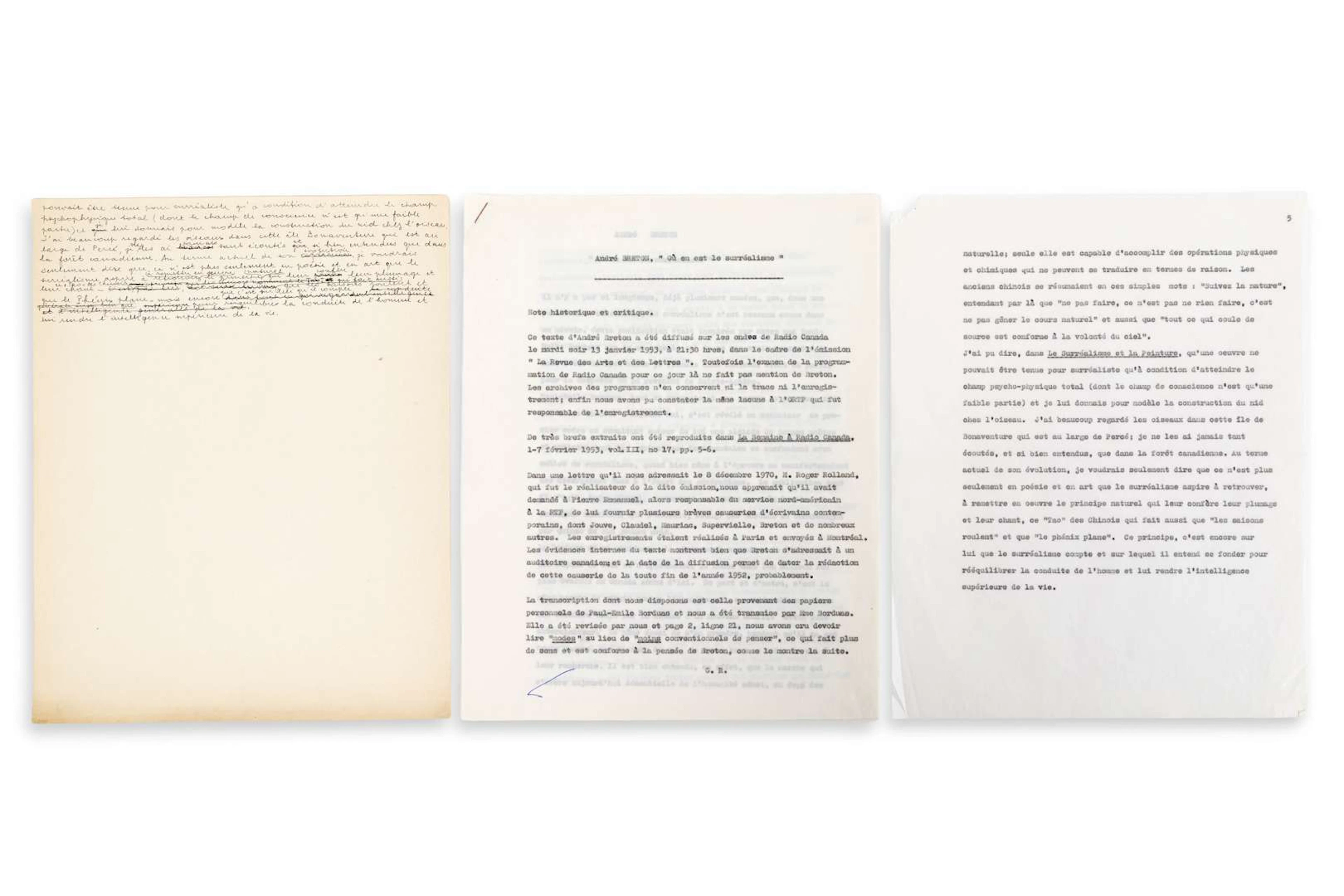 André BRETON (1896–1966)., Autograph manuscript, [January 1953]; ¼ page, in-4.