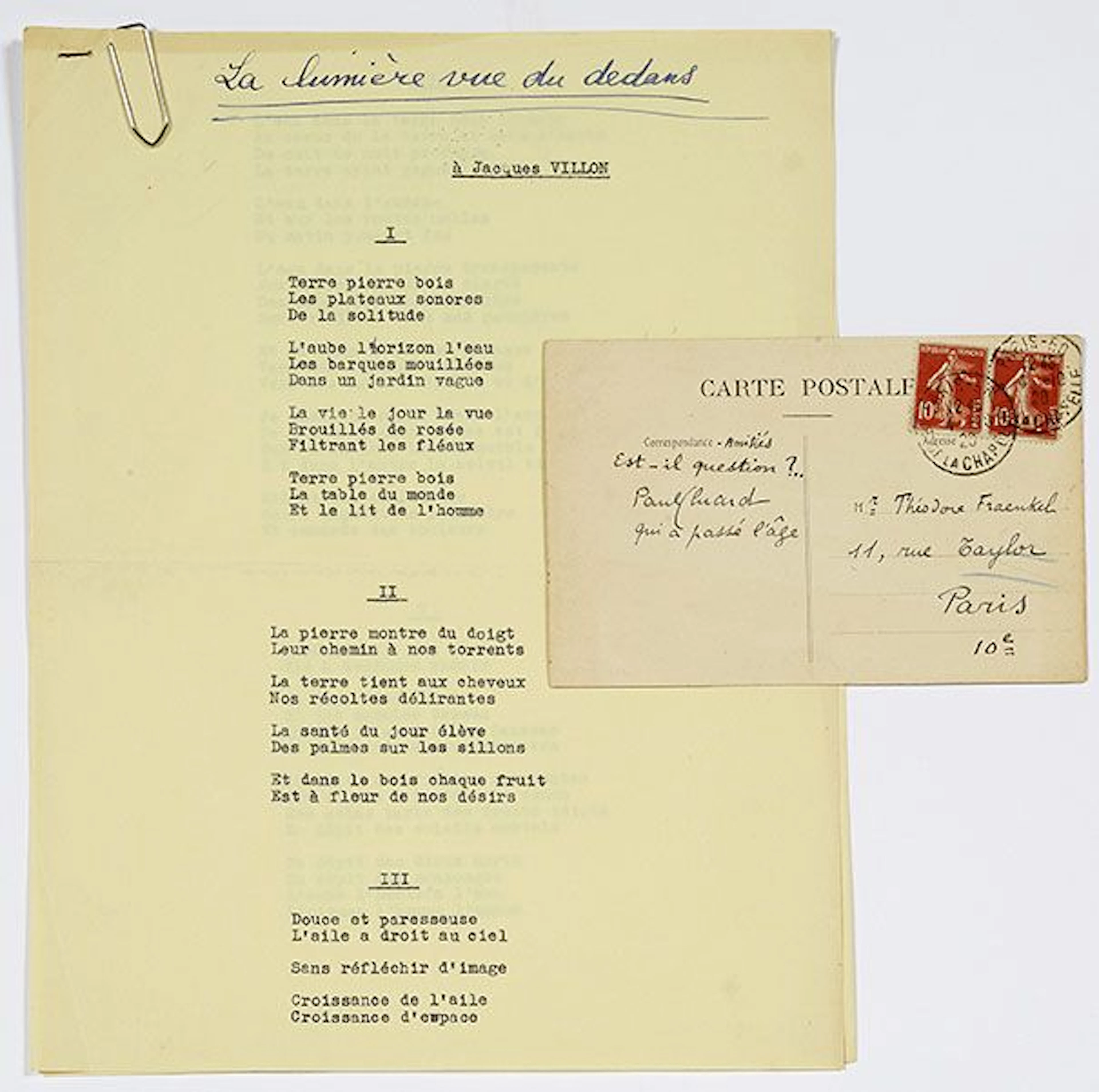 ÉLUARD Paul (1895-1952). 2 autograph postcards signed, and a - Lot 584