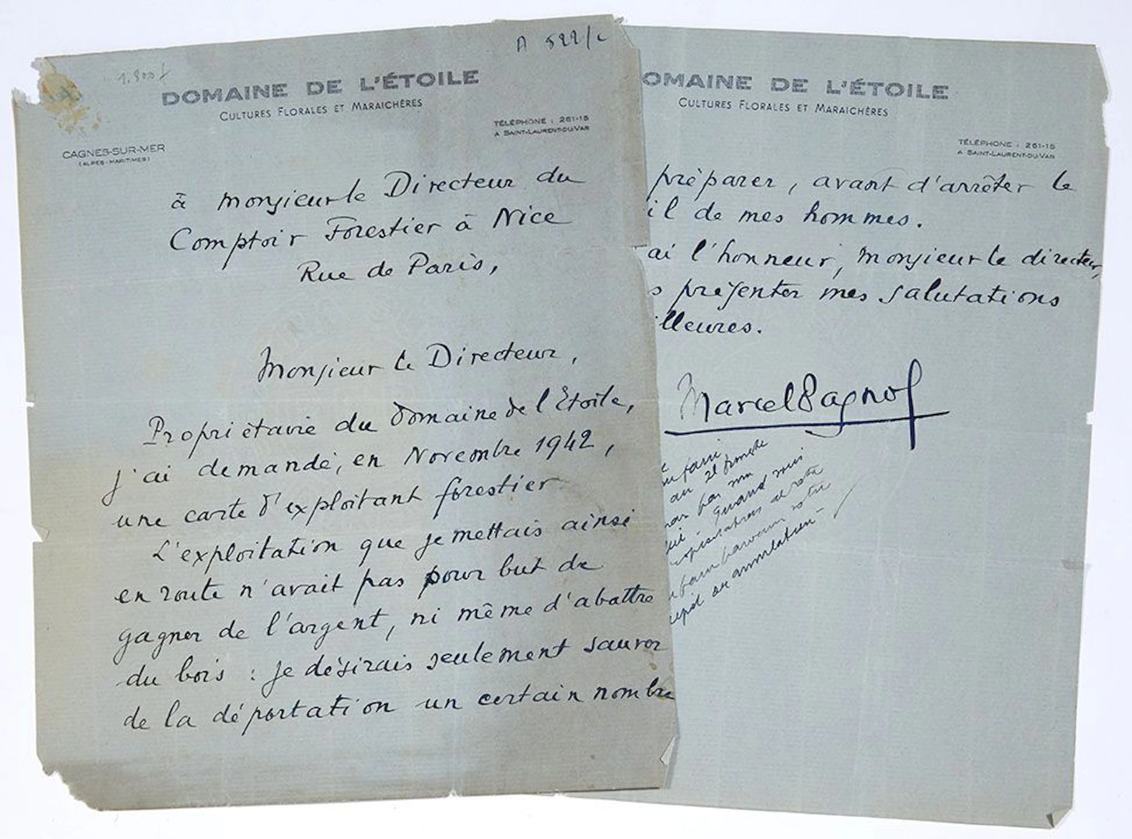 PAGNOL Marcel (1895-1974), L.A.S. "Marcel Pagnol", Cagnes-su - Lot 684