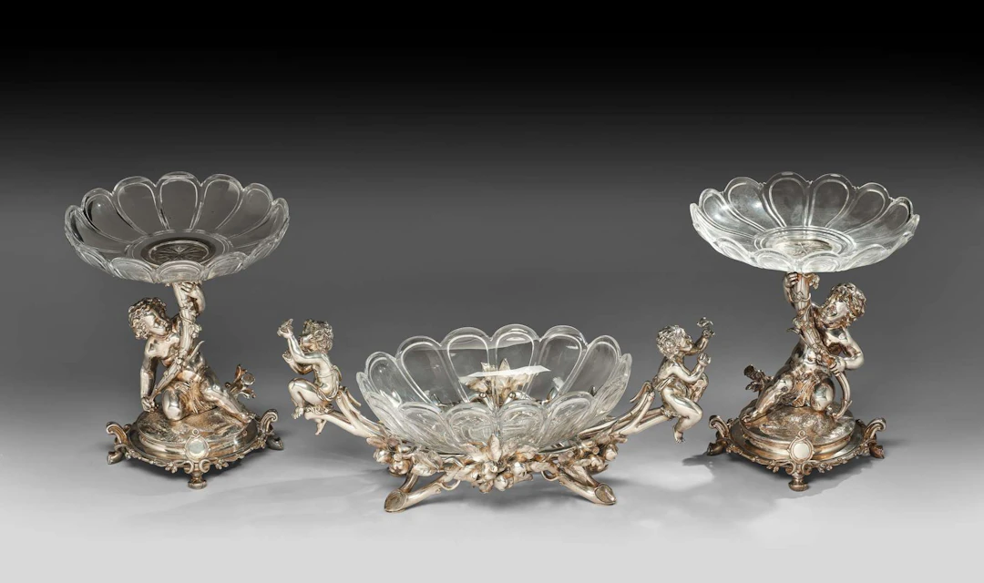 CHRISTOFLE, A large silver-plated bronze table centrepiece. Comprises: