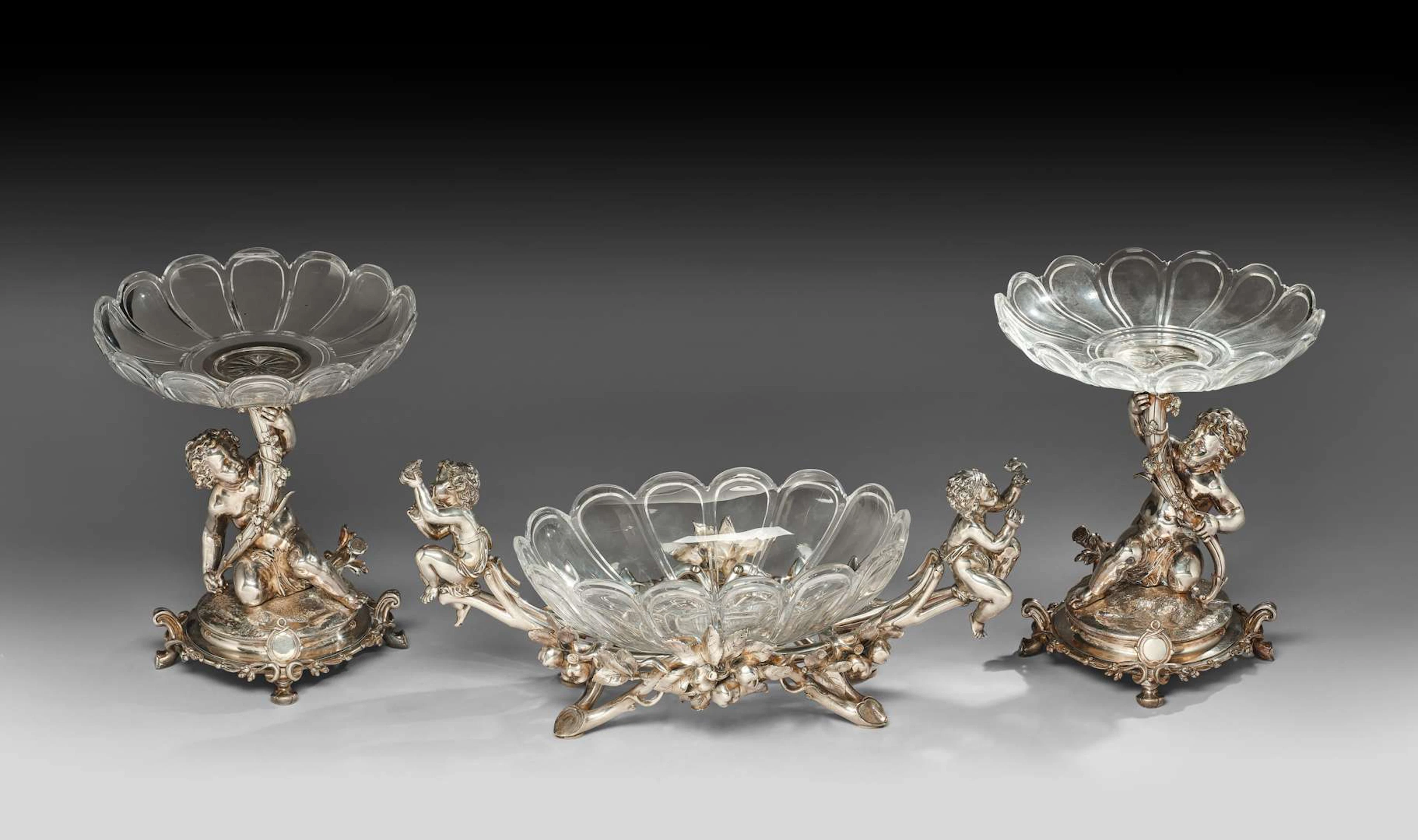 CHRISTOFLE, A large silver-plated bronze table centrepiece. Comprises: