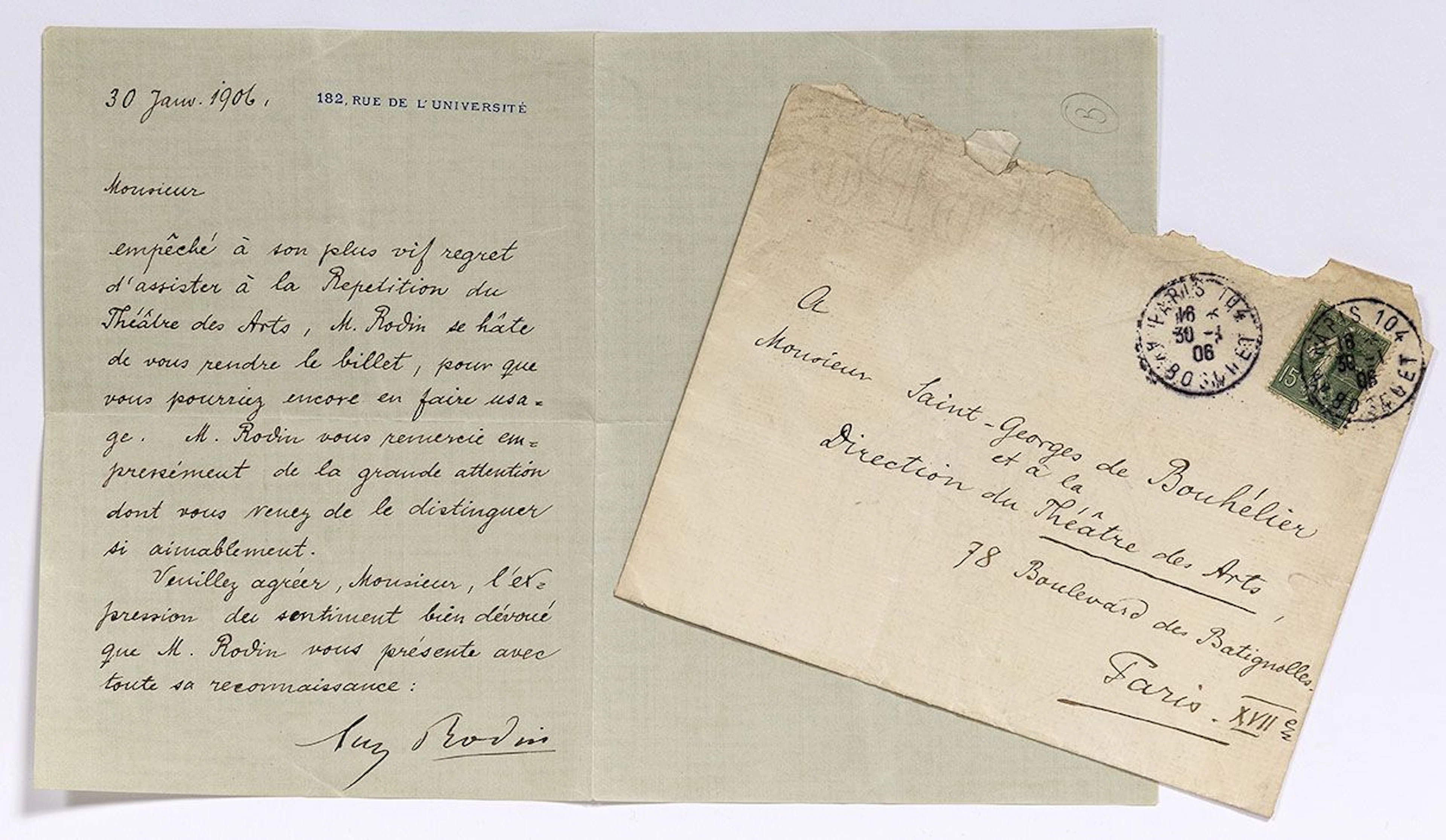 RODIN Auguste (1840-1917). L.S. "Aug. Rodin", January 30, 19 - Lot 249