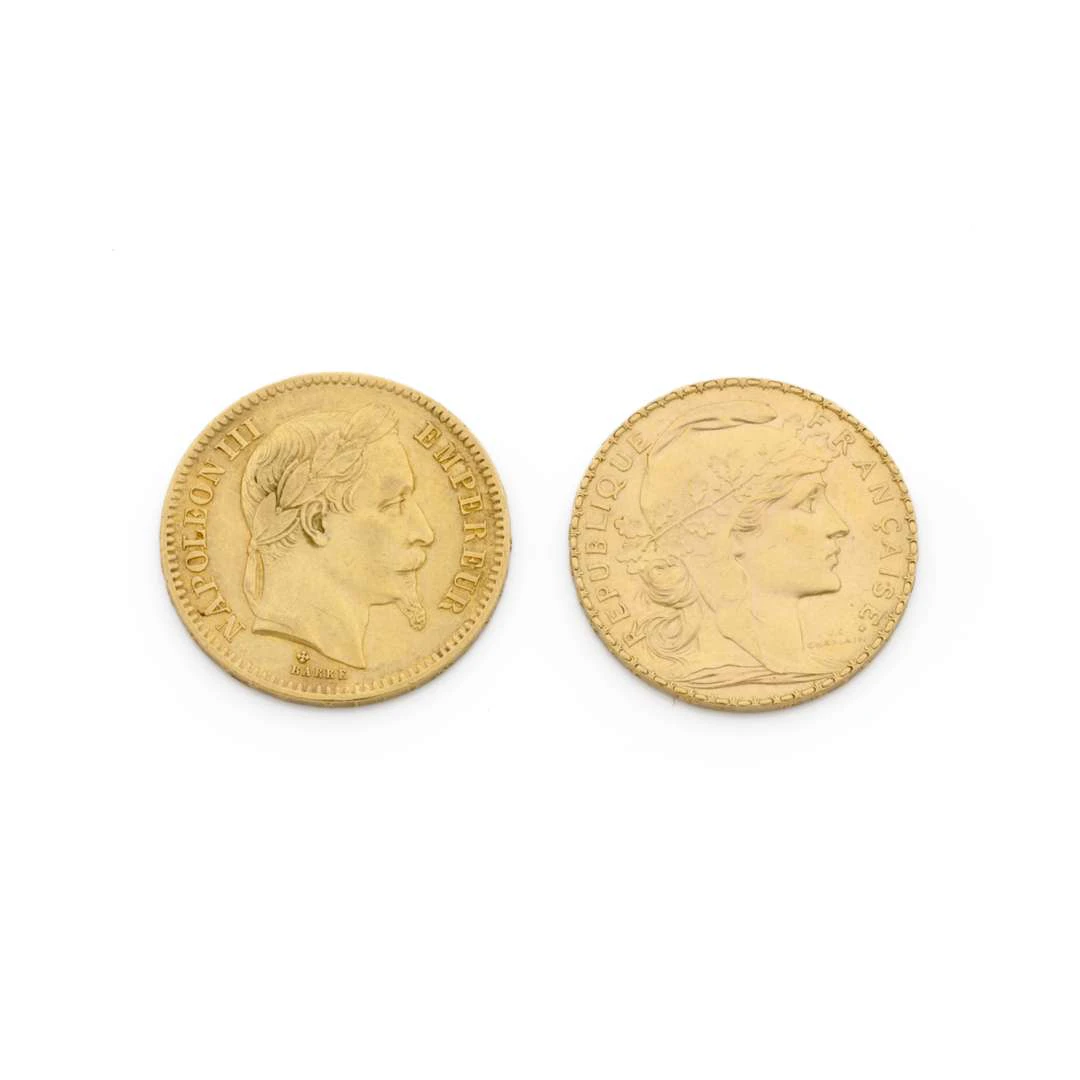 FRANCE – 2-piece set – 20 francs, French Empire – Napoleon III with