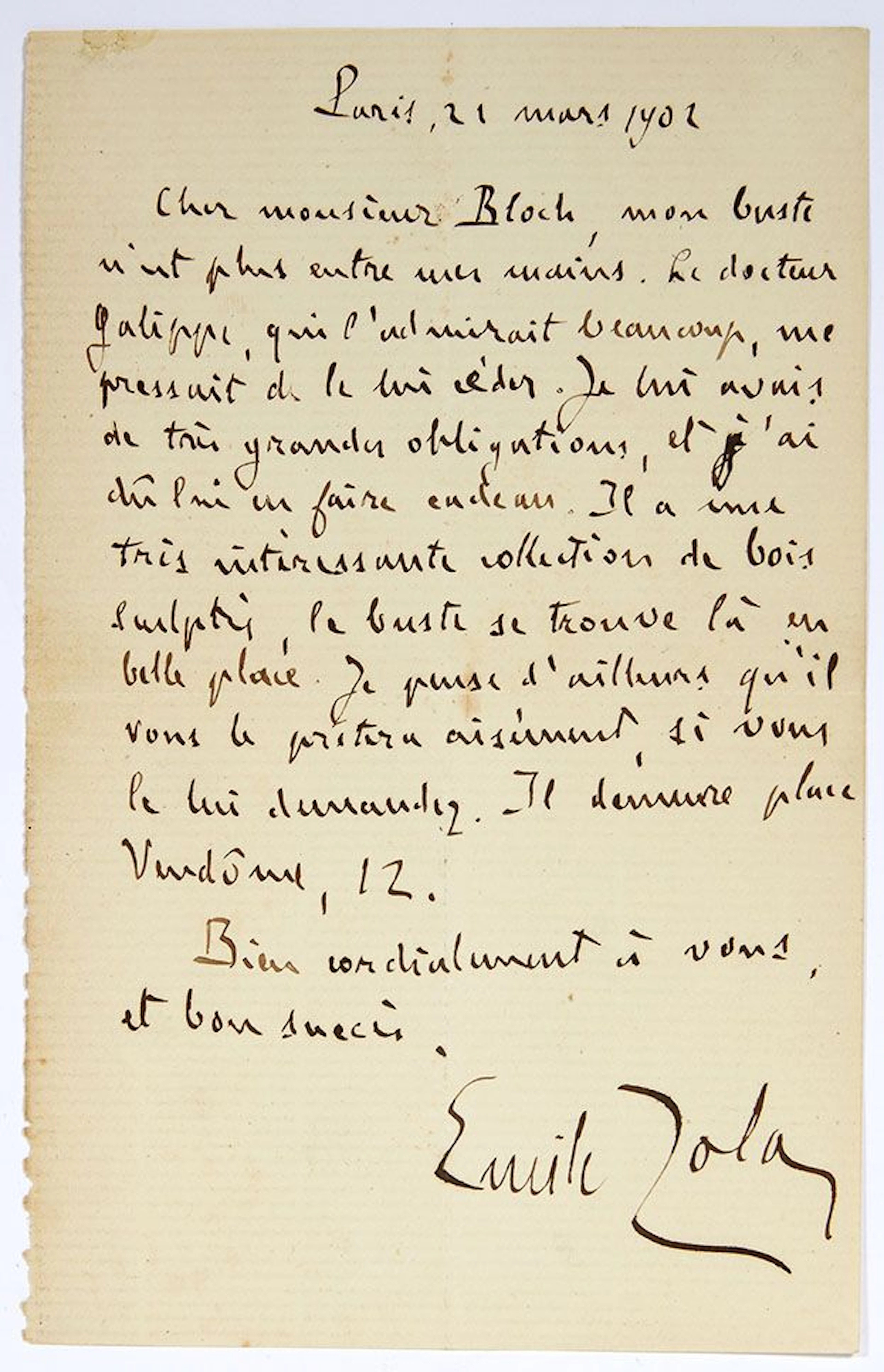ZOLA Émile (1840-1902) L.A.S. "Emile Zola", Paris March 21, - Lot 760