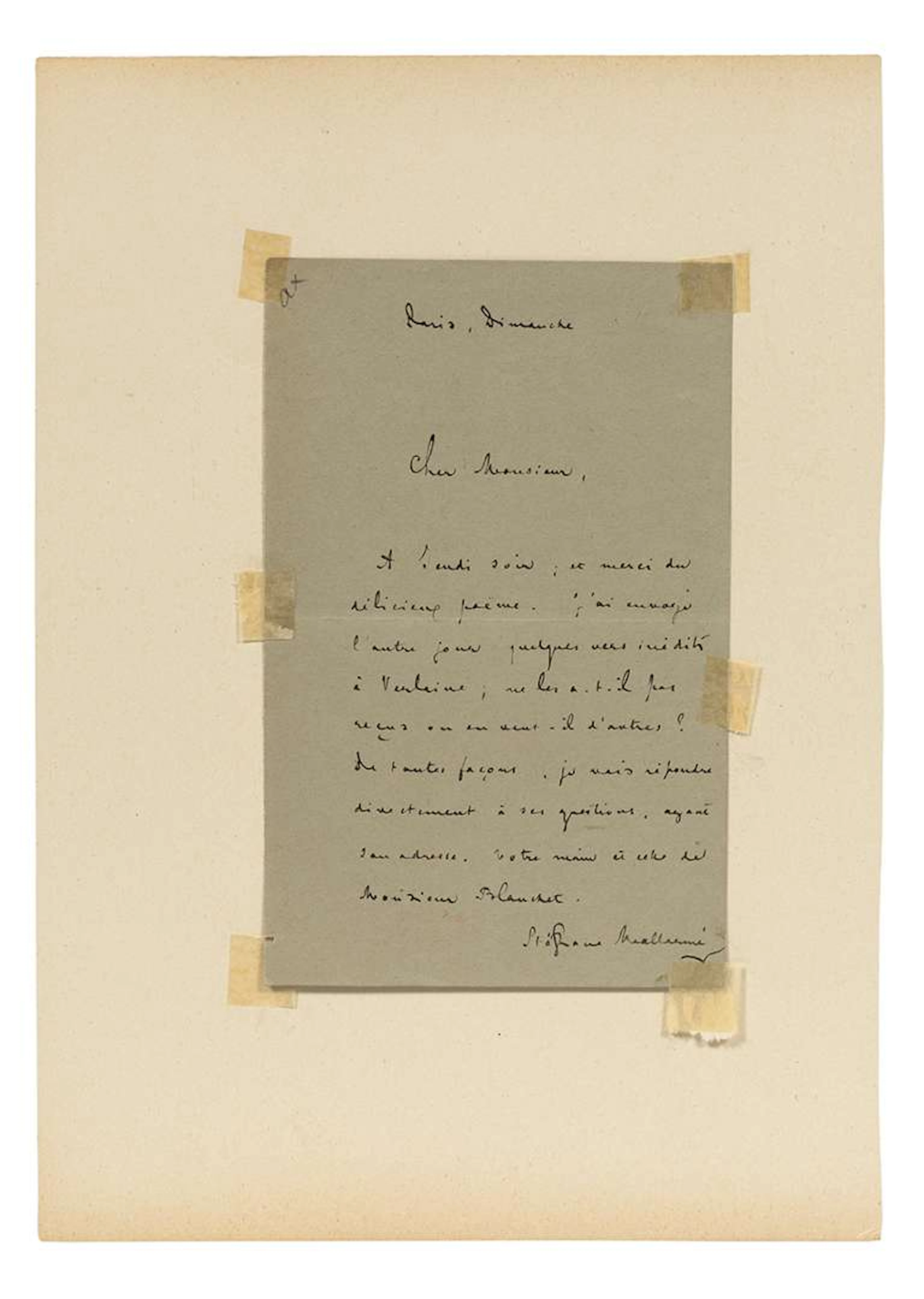 MALLARMÉ, Stéphane (1842–1898)., L.A.S. ‘Stéphane Mallarmé’, Paris