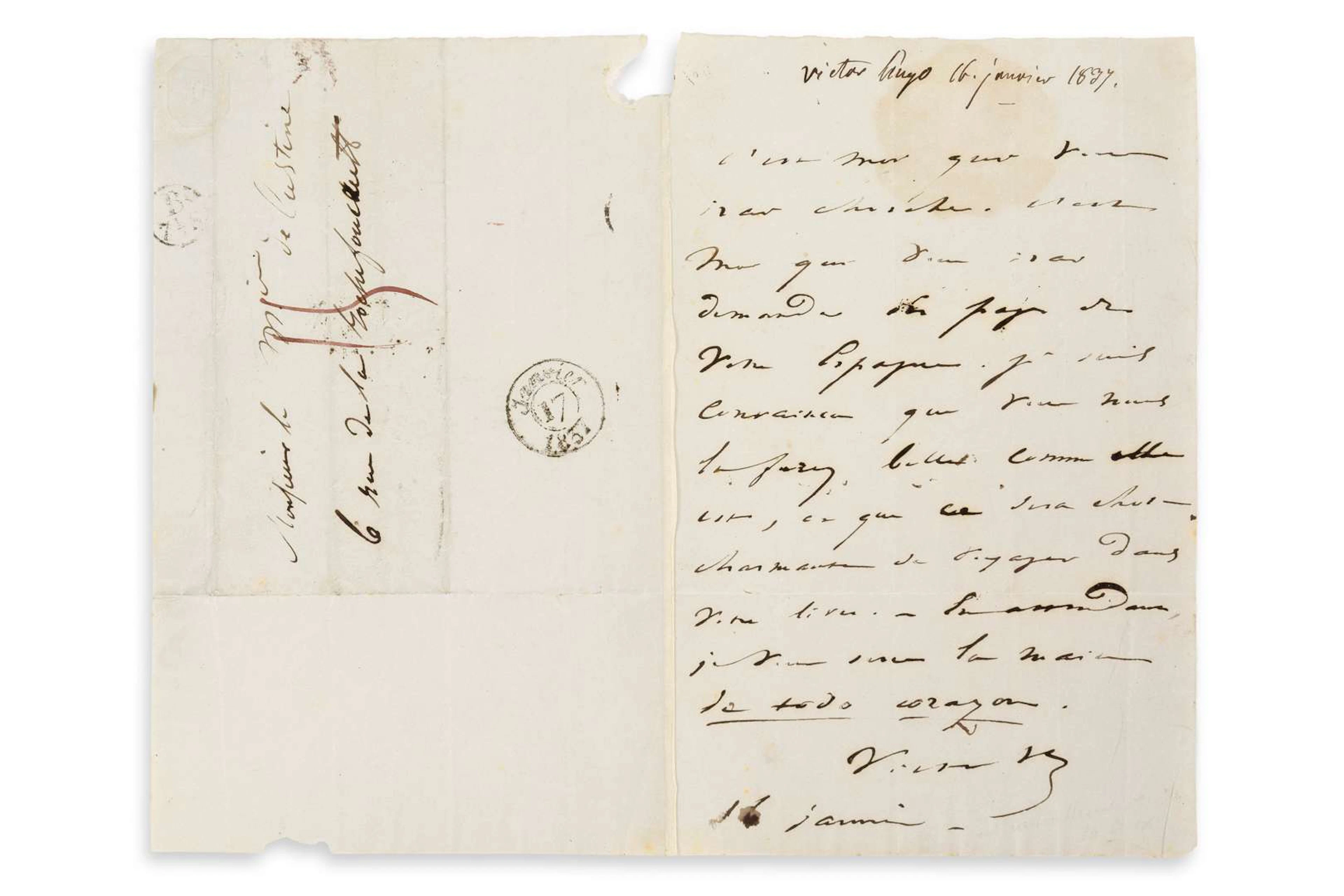 15783 HUGO Victor (1802–1885)., Letter from “Victor H”, 16 January