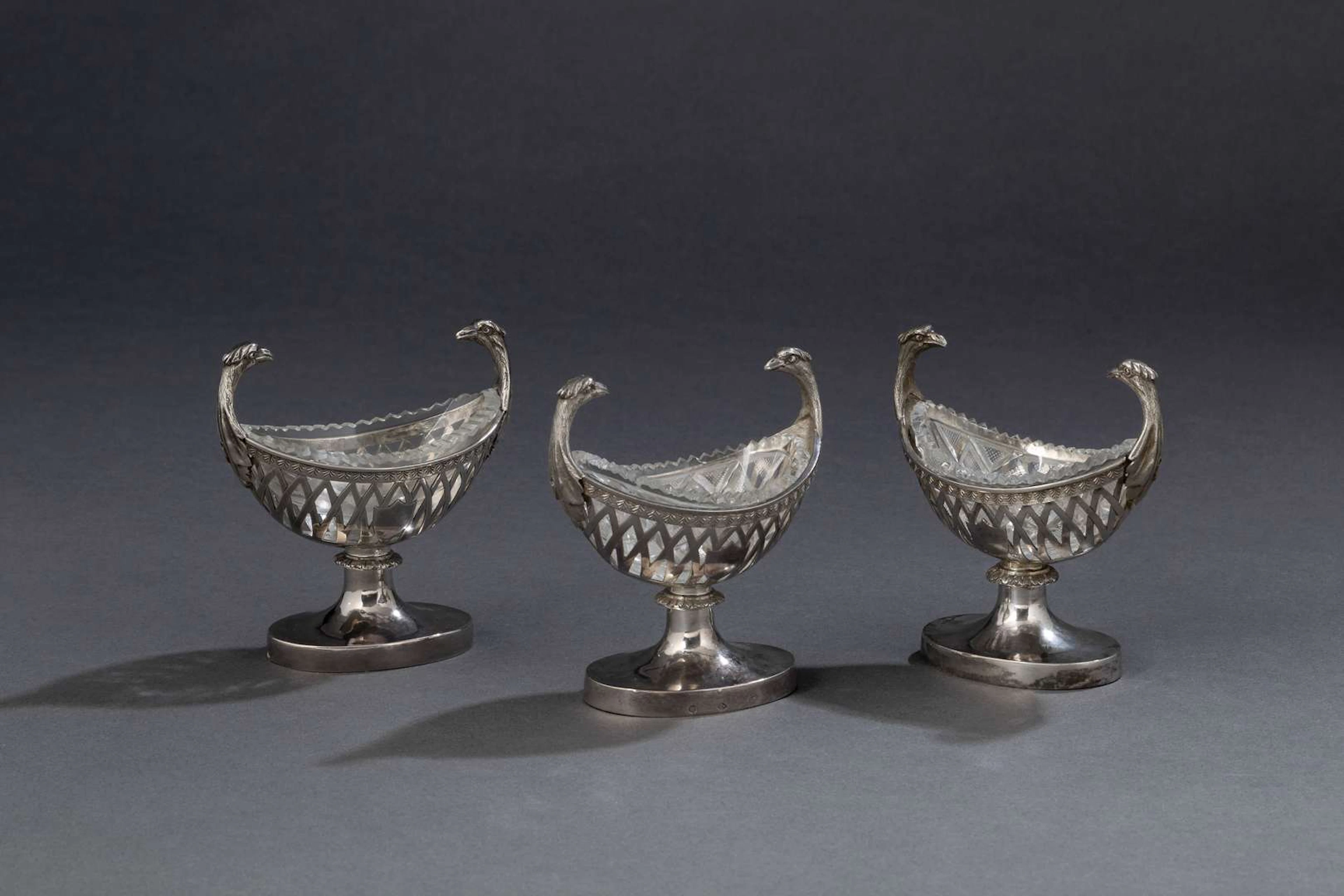 SET OF THREE SALT SHAKERS, by Joseph Germain Dutalis (1780–1852).