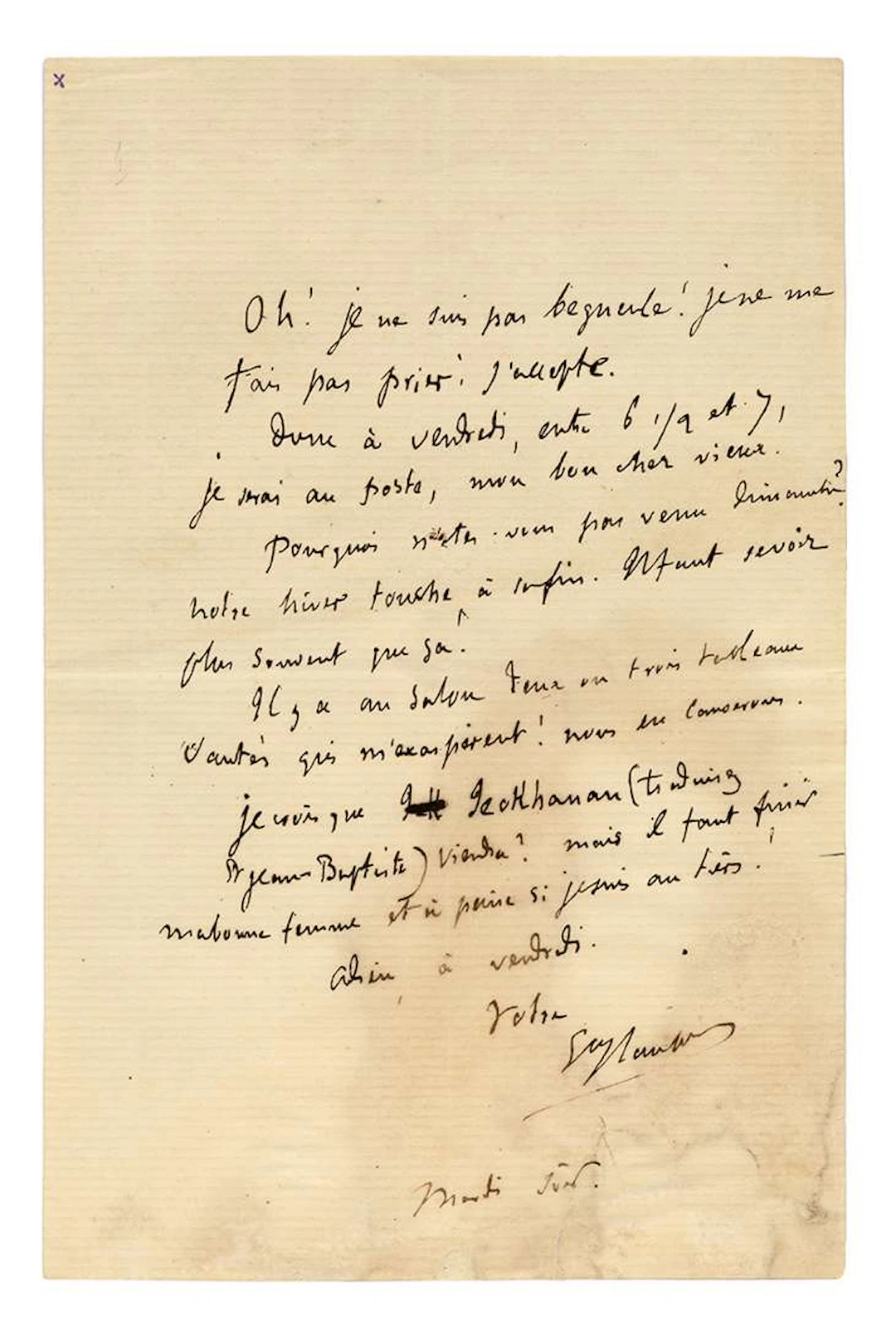 FLAUBERT, Gustave (1821–1880)., L.A.S. ‘Gve Flaubert’, [Paris] Tuesday