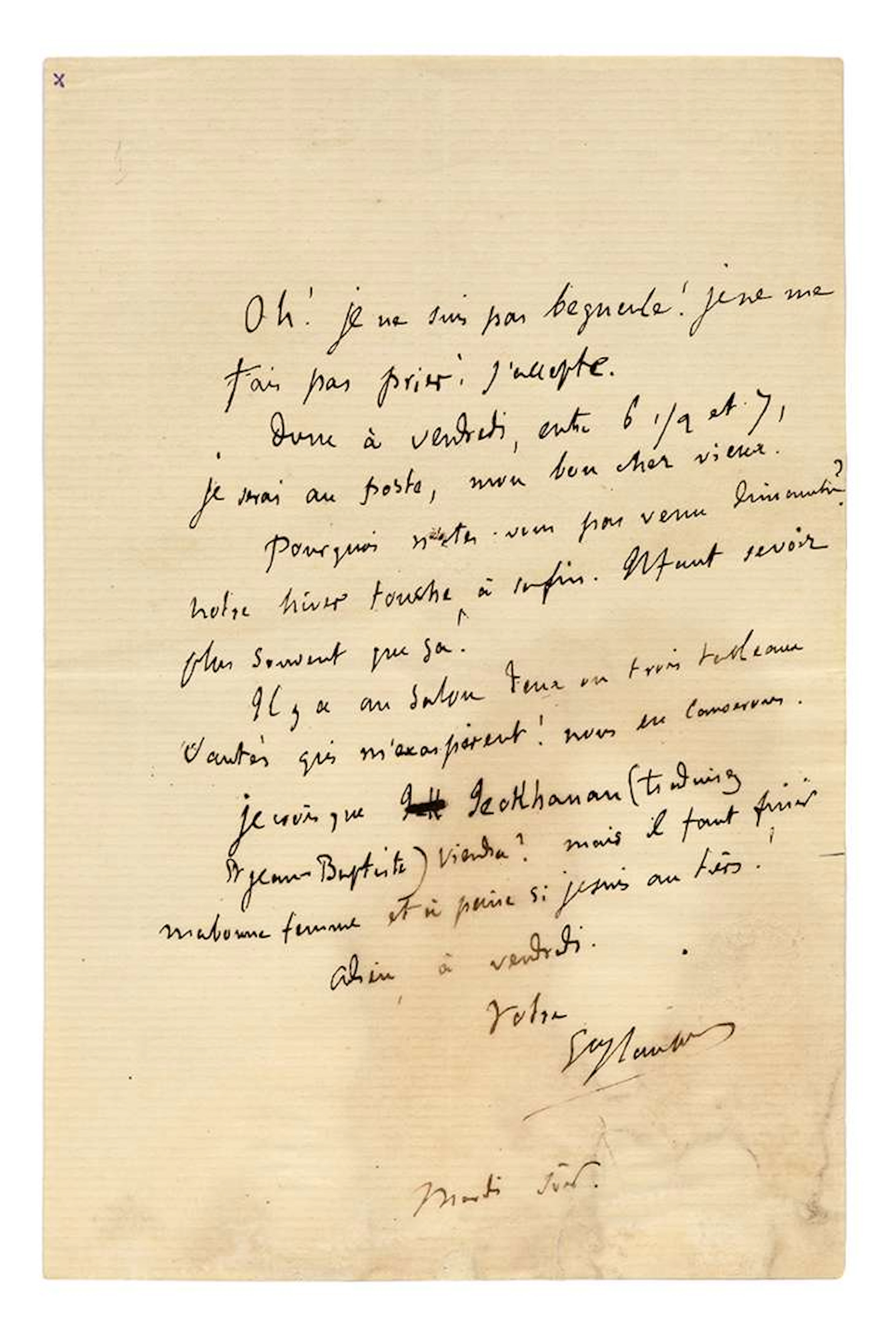 FLAUBERT, Gustave (1821–1880)., L.A.S. ‘Gve Flaubert’, [Paris] Tuesday