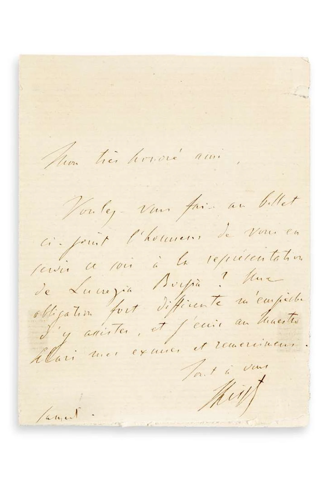 LISZT, Franz (1811–1886)., L.A.S. ‘FLiszt’, Saturday, to ‘My most