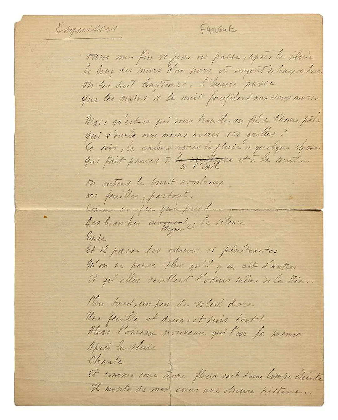 FARGUE, Léon-Paul (1876–1947)., Autograph POEM, Sketches; 1¼ pages