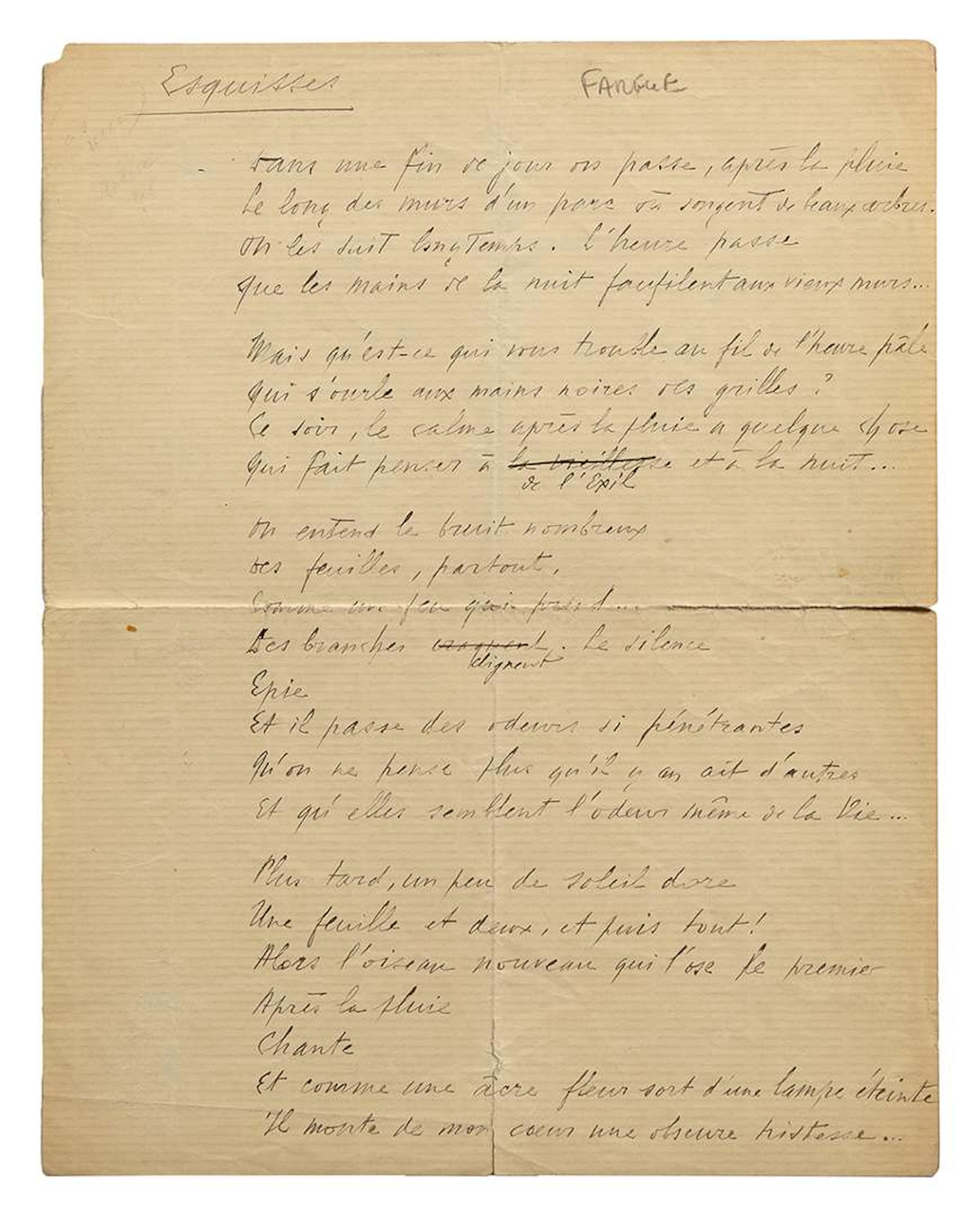 FARGUE, Léon-Paul (1876–1947)., Autograph POEM, Sketches; 1¼ pages