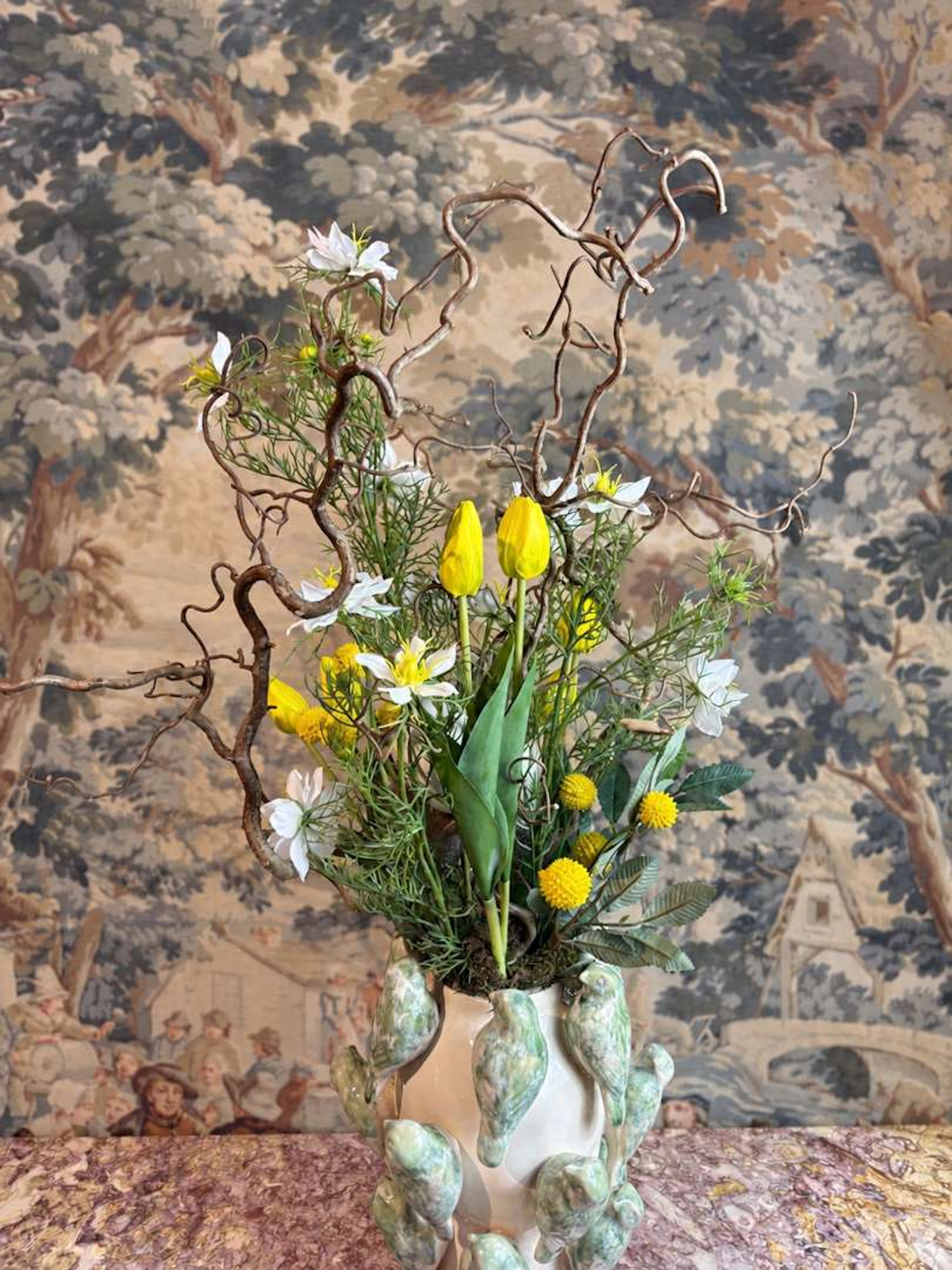[FLORAL ARRANGEMENTS], Set of two contemporary vases and artificial flowers