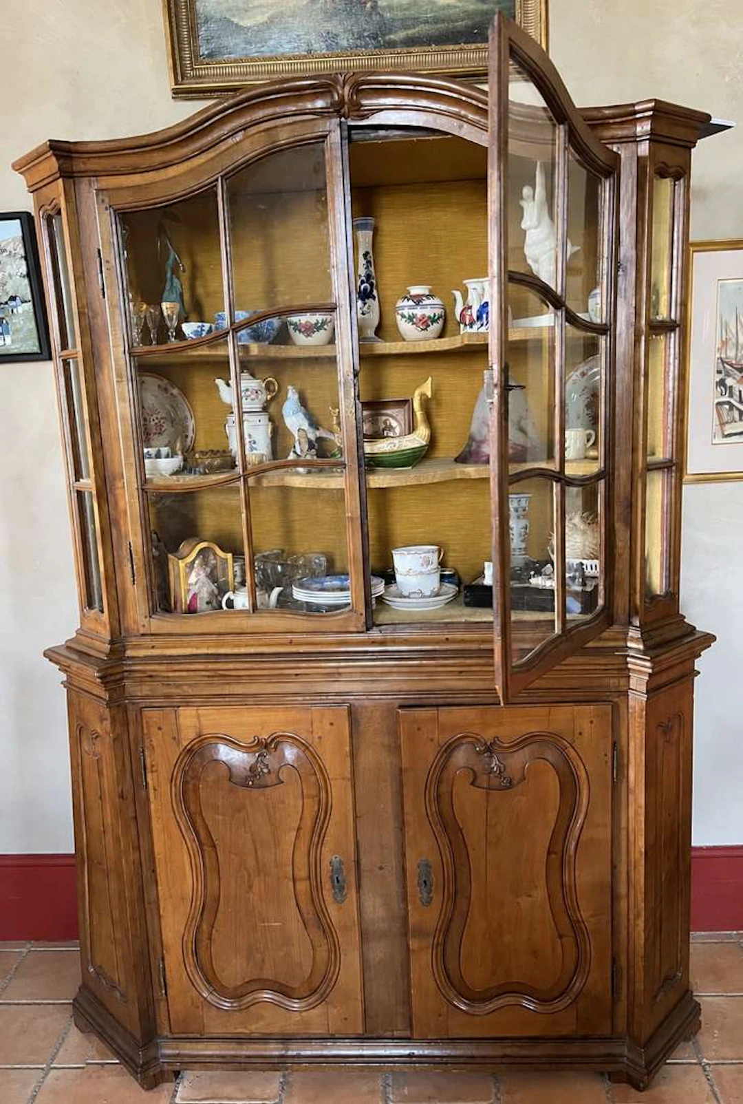 Two-section sideboard, carved and moulded wood