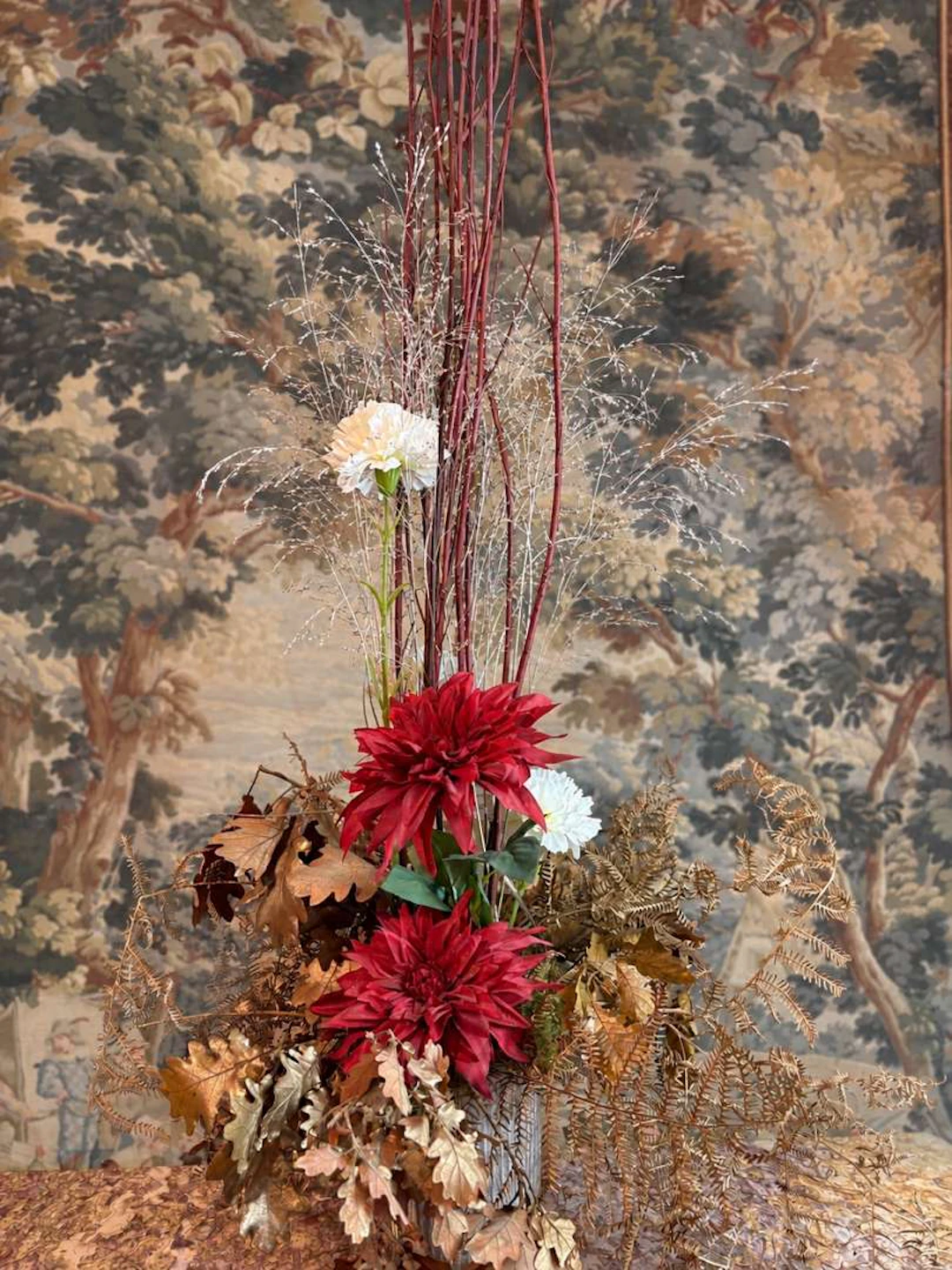 [FLORAL ARRANGEMENTS], Sets of three contemporary vases with artificial flowers