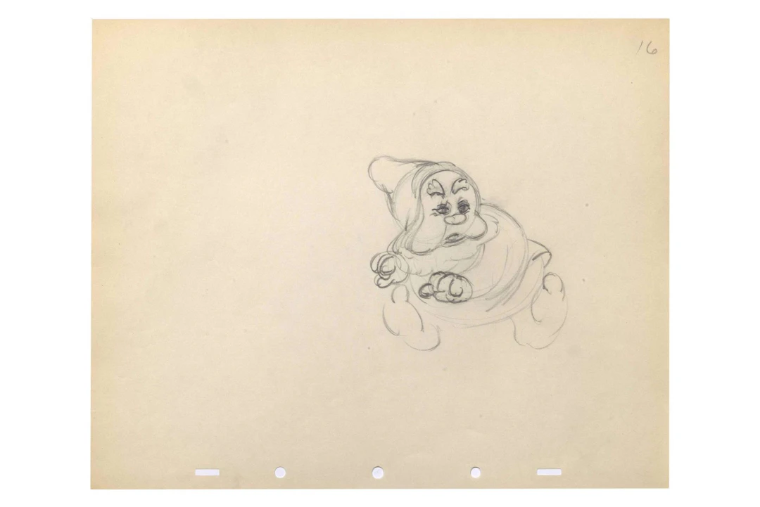 BLANCHE-NEIGE ET LES SEPT NAINS Crayonné. Artiste : Ward Kimball (1914-2002)