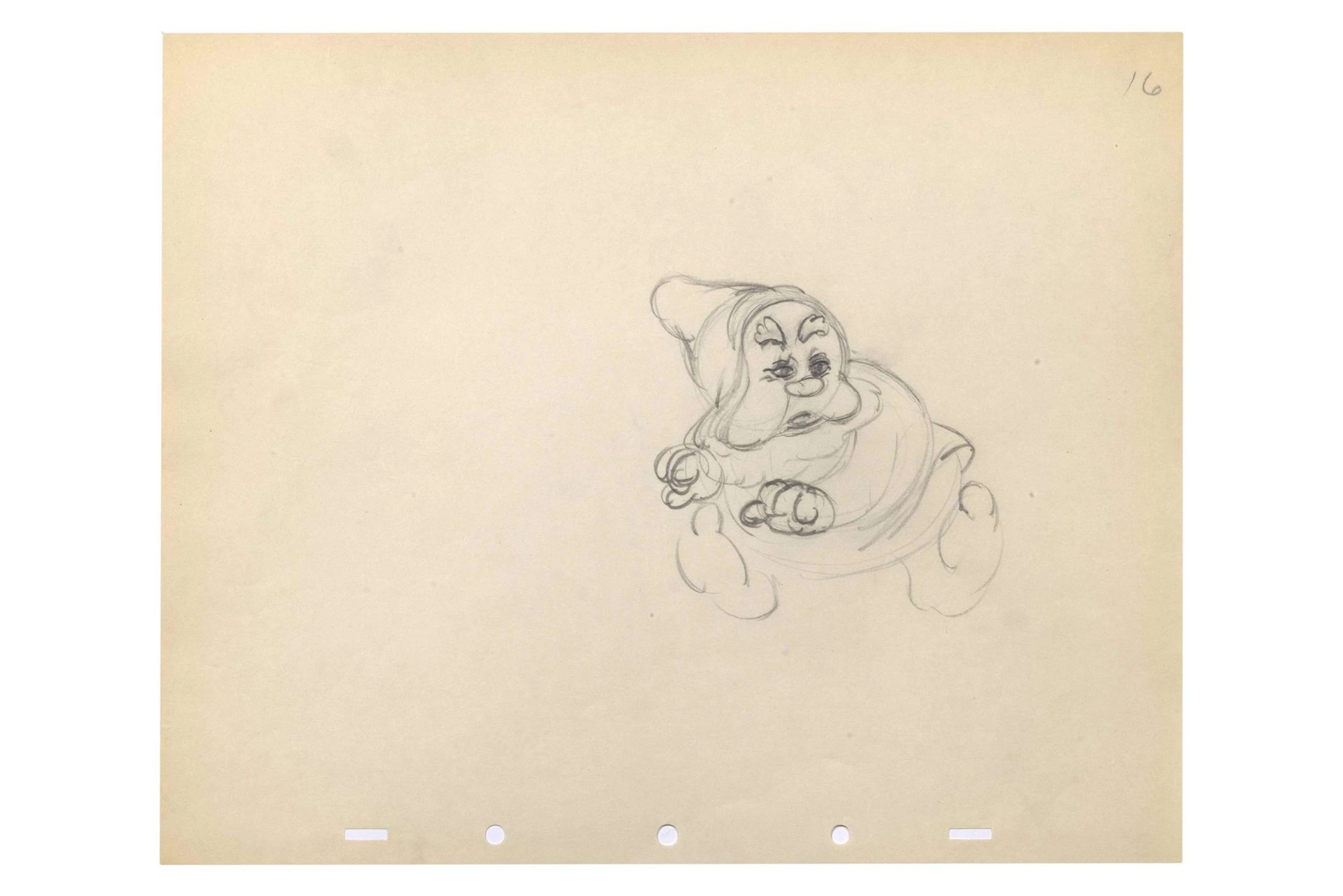 BLANCHE-NEIGE ET LES SEPT NAINS Crayonné. Artiste : Ward Kimball (1914-2002)