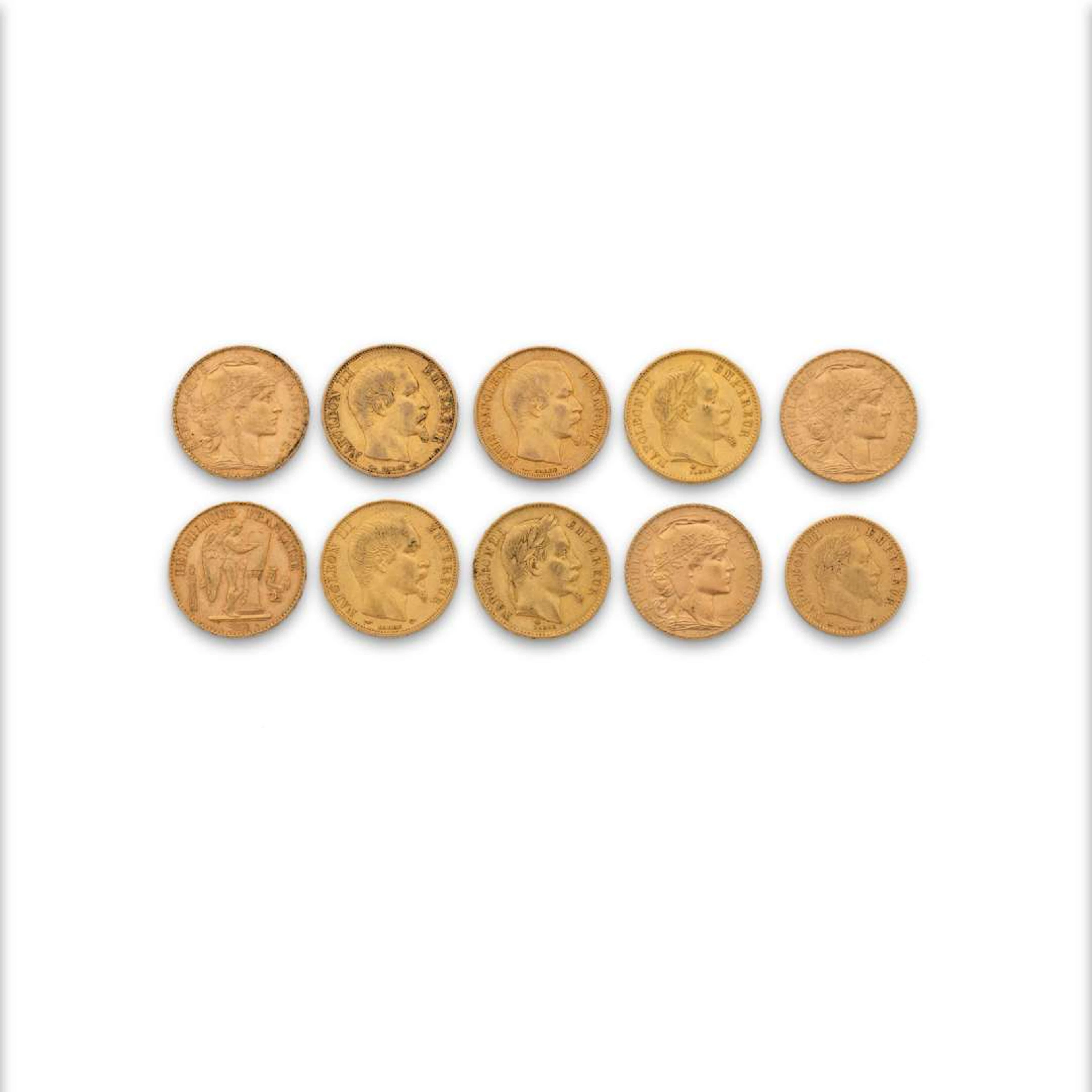 FRANCE - 10 PIECES, 9 20-franc coins – 1 10-franc coin