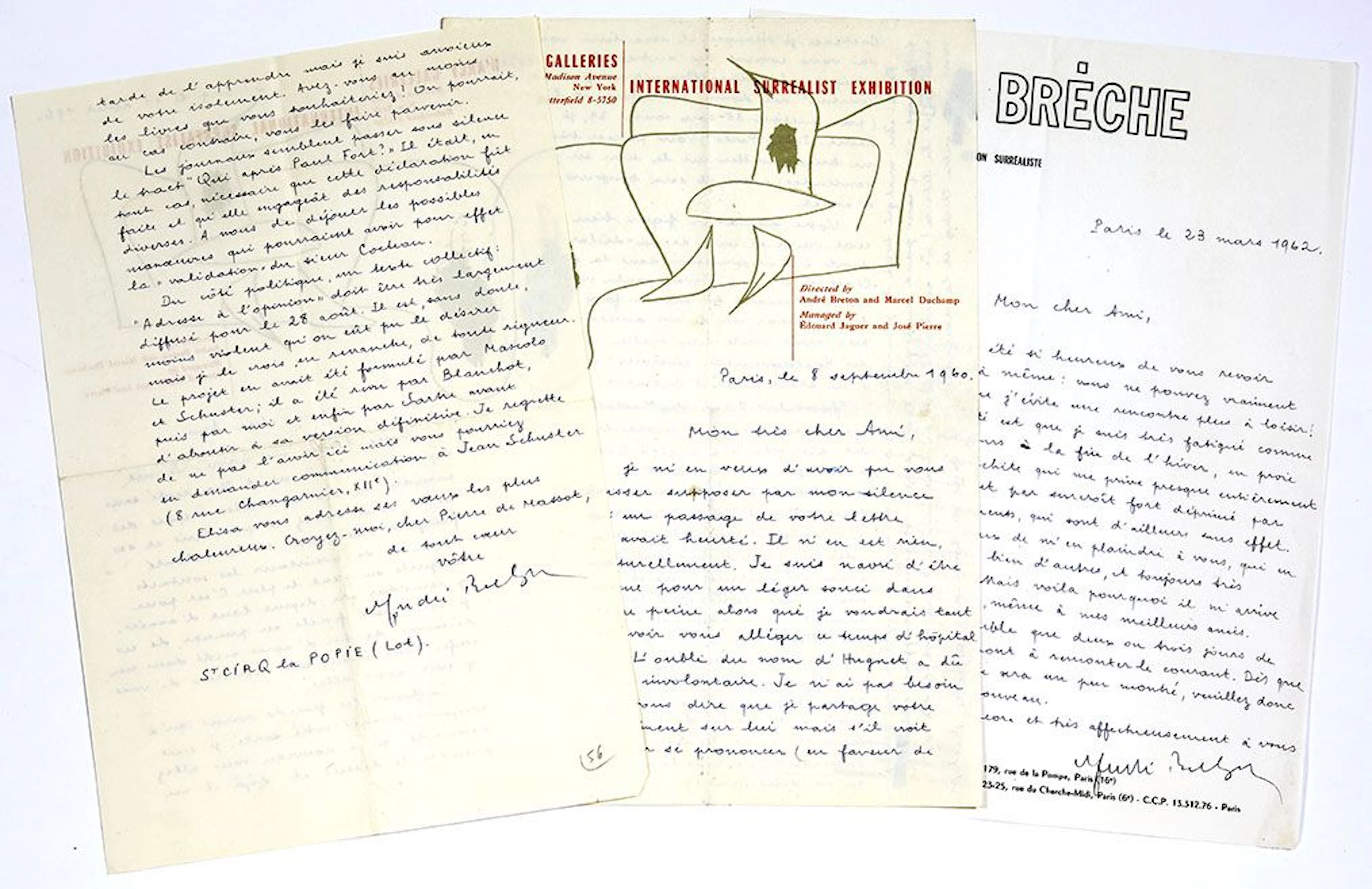 BRETON André (1896-1966). 3 L.A.S. "André Breton", 1960-1962 - Lot 537