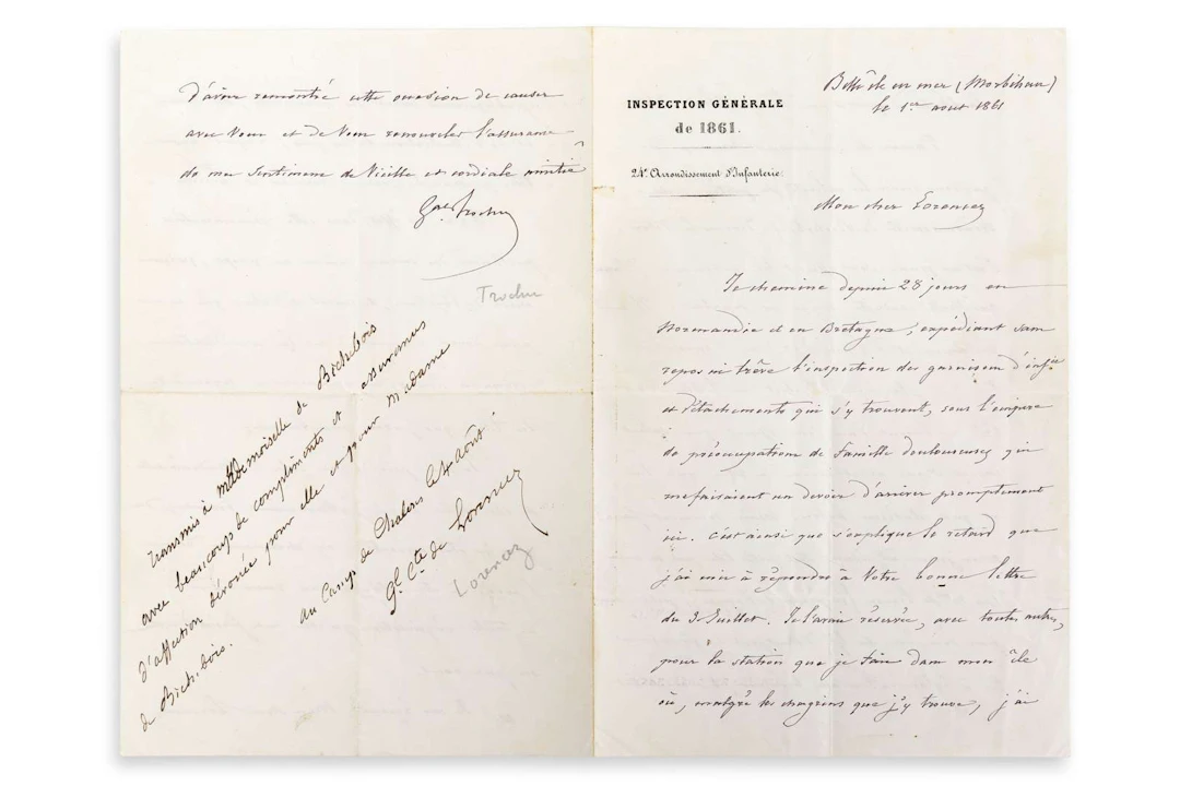 TROCHU, Louis (1815–1896), general., L.A.S. ‘Gal Trochu’, Belle-Île-en-Mer
