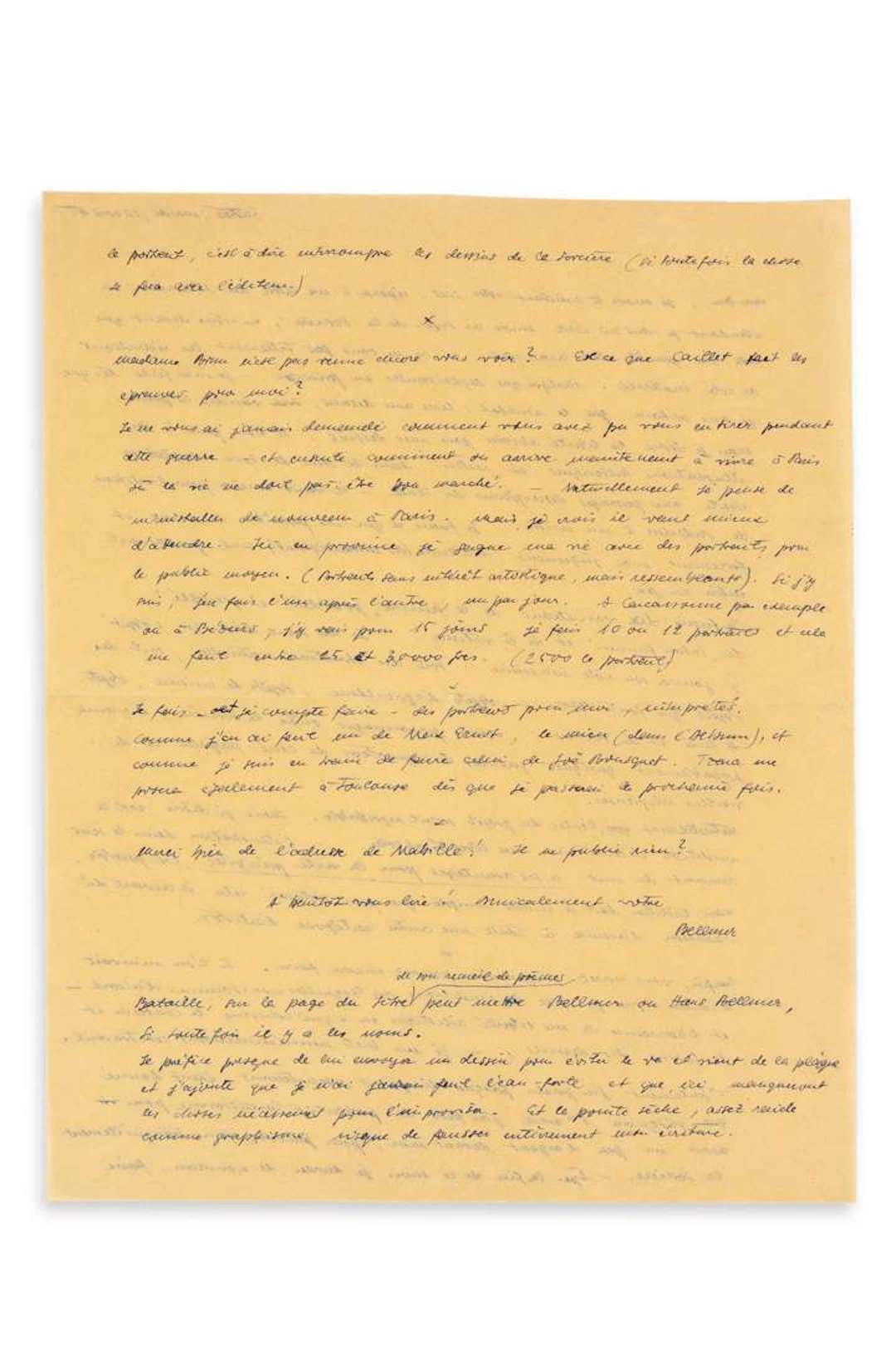BELLMER, Hans (1902–1975)., L.A.S. ‘Bellmer’, Castres, 10 April 1945