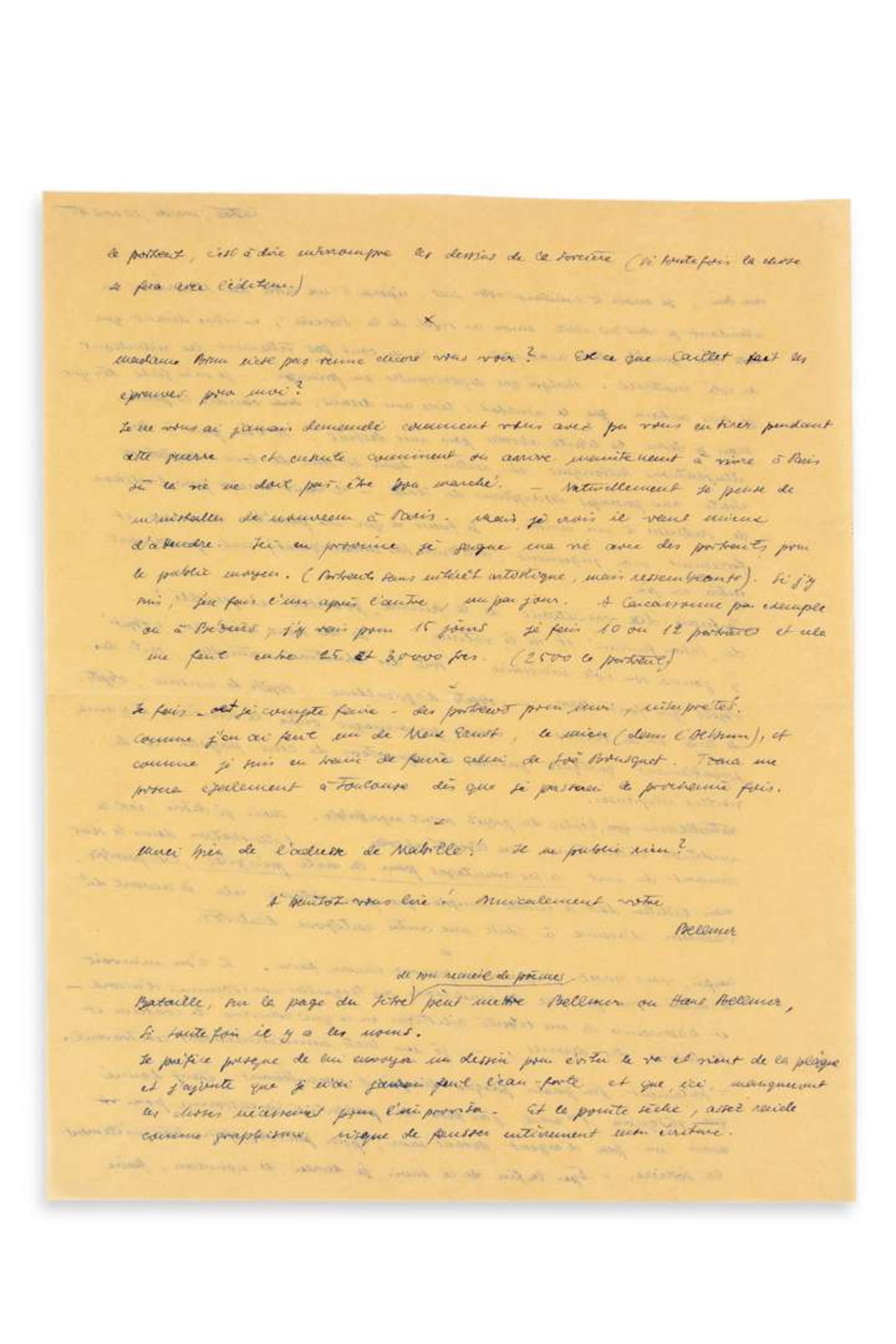 BELLMER, Hans (1902–1975)., L.A.S. ‘Bellmer’, Castres, 10 April 1945