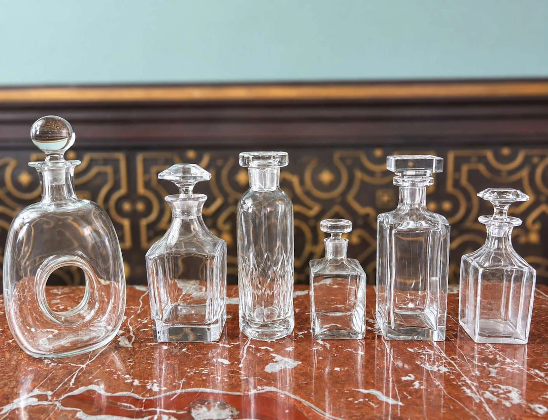 [DECANTERS], Six glass and crystal carafes