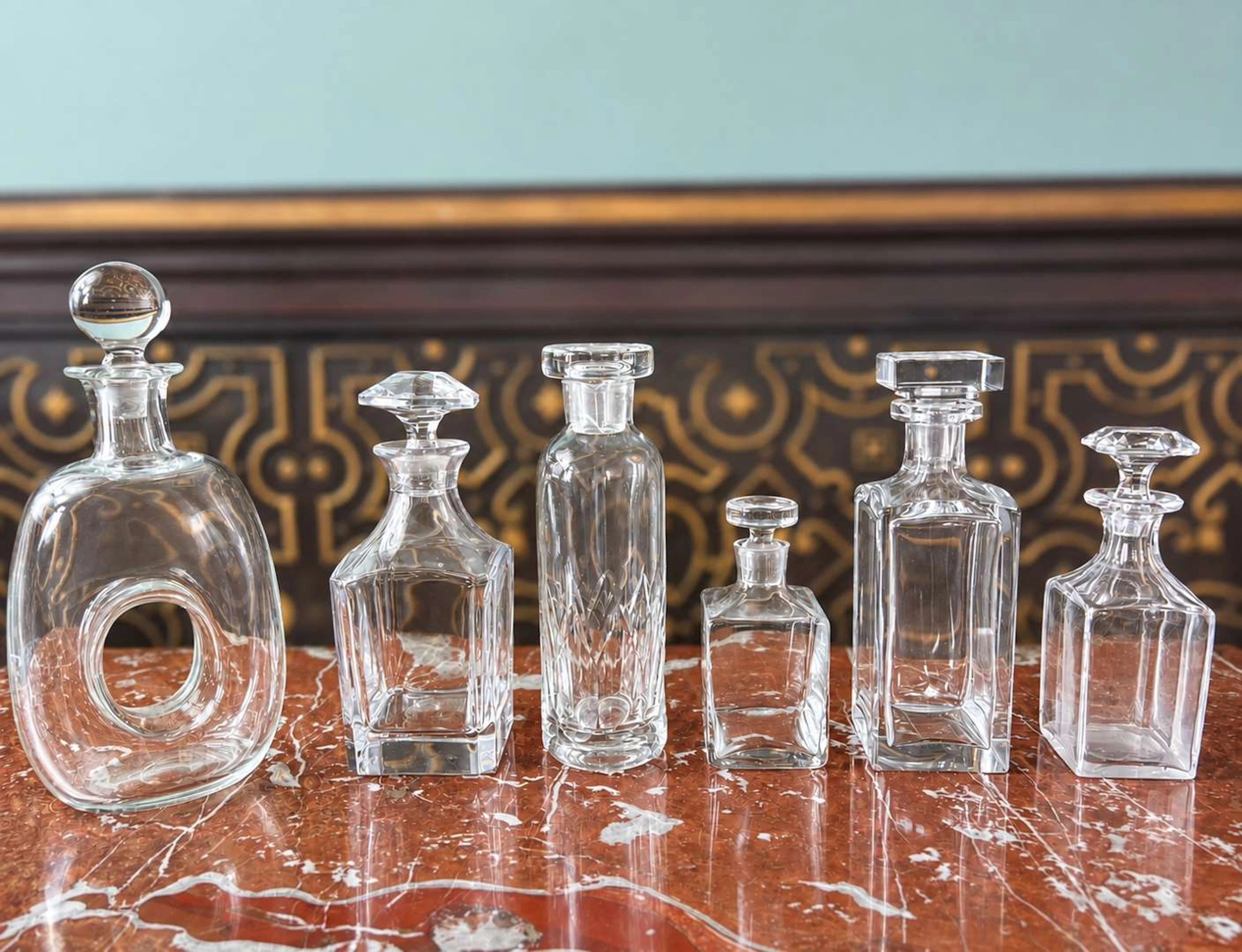 [DECANTERS], Six glass and crystal carafes