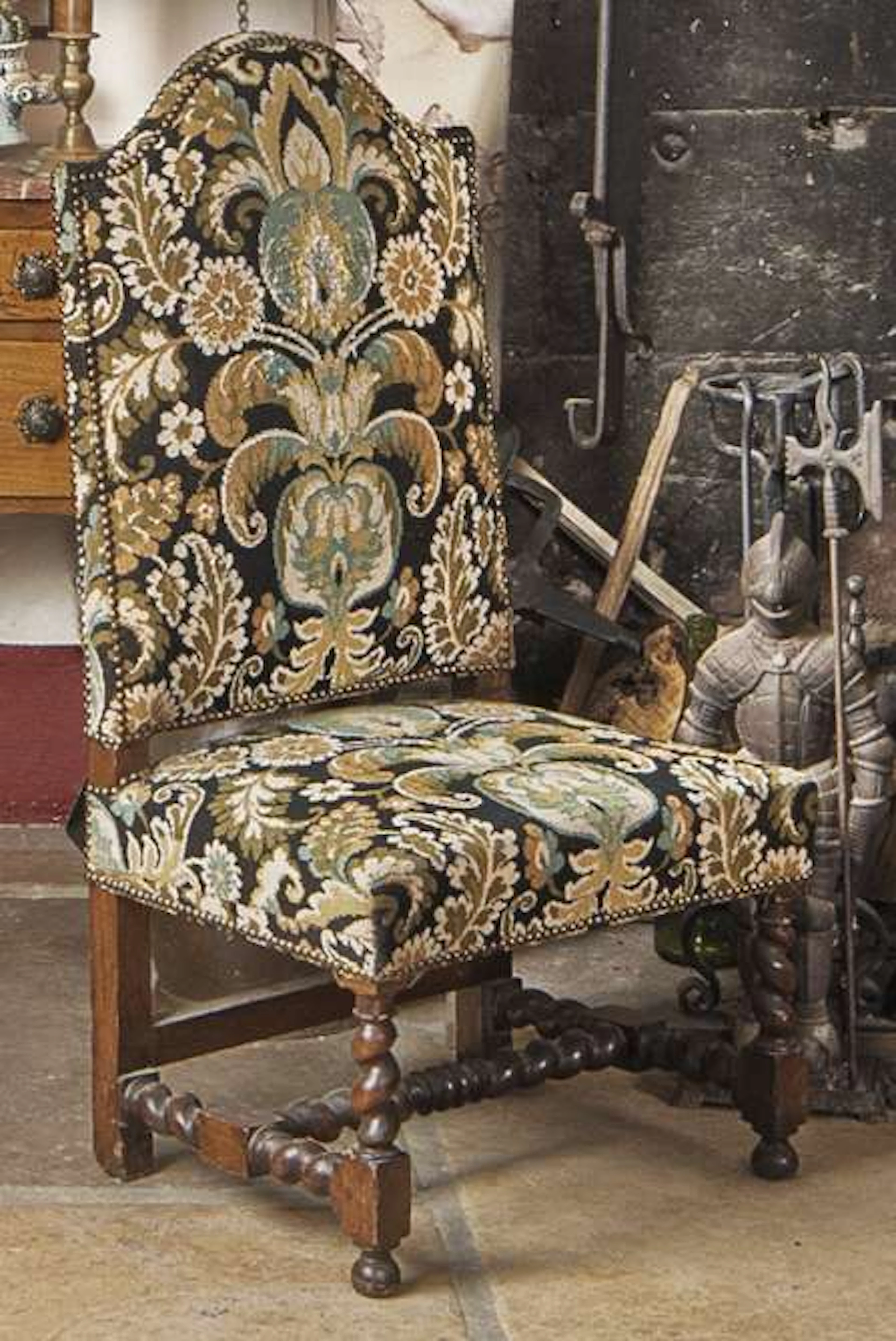 Two chairs and an armchair, turned wood
