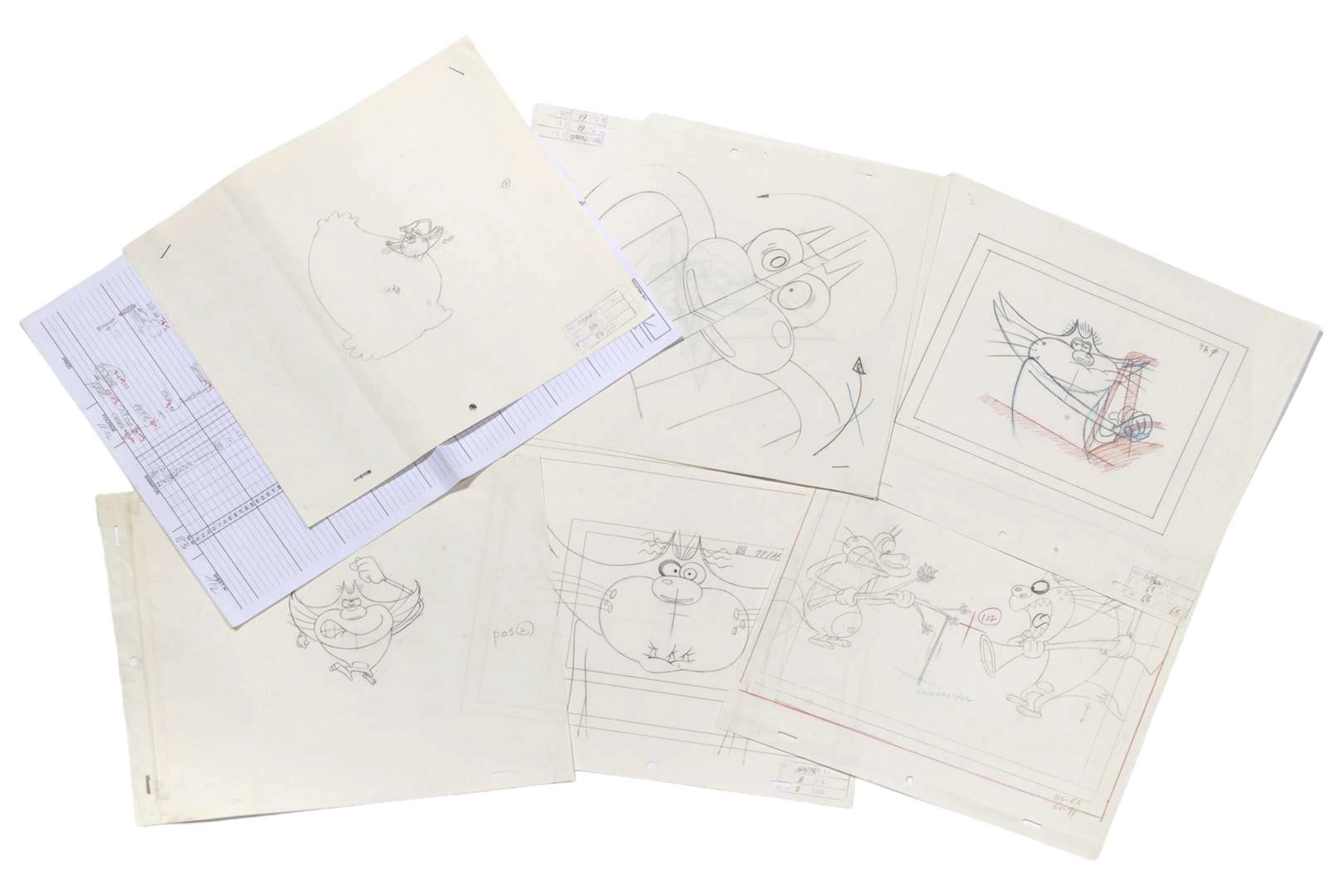 OGGY AND THE COCKROACHES, Pencil sketches. Directed by: Jean-Yves