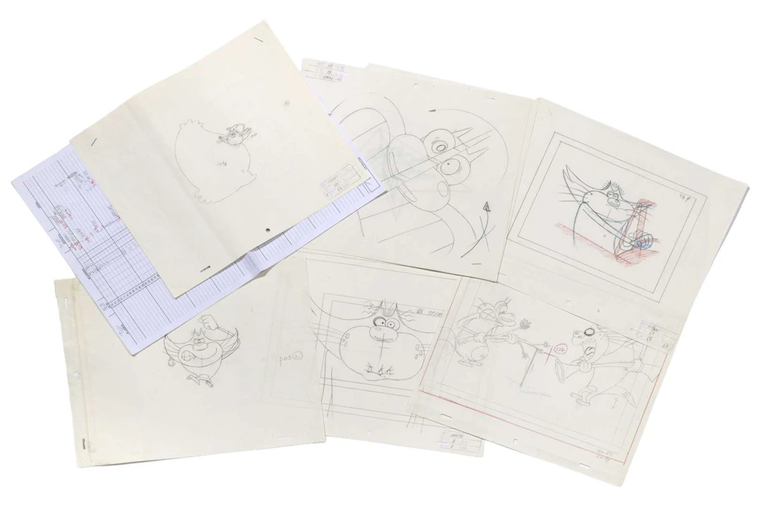 OGGY AND THE COCKROACHES, Pencil sketches. Directed by: Jean-Yves