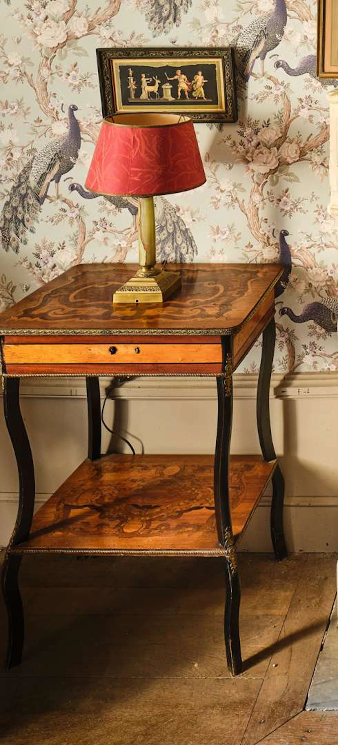Small work table, made of inlaid wood