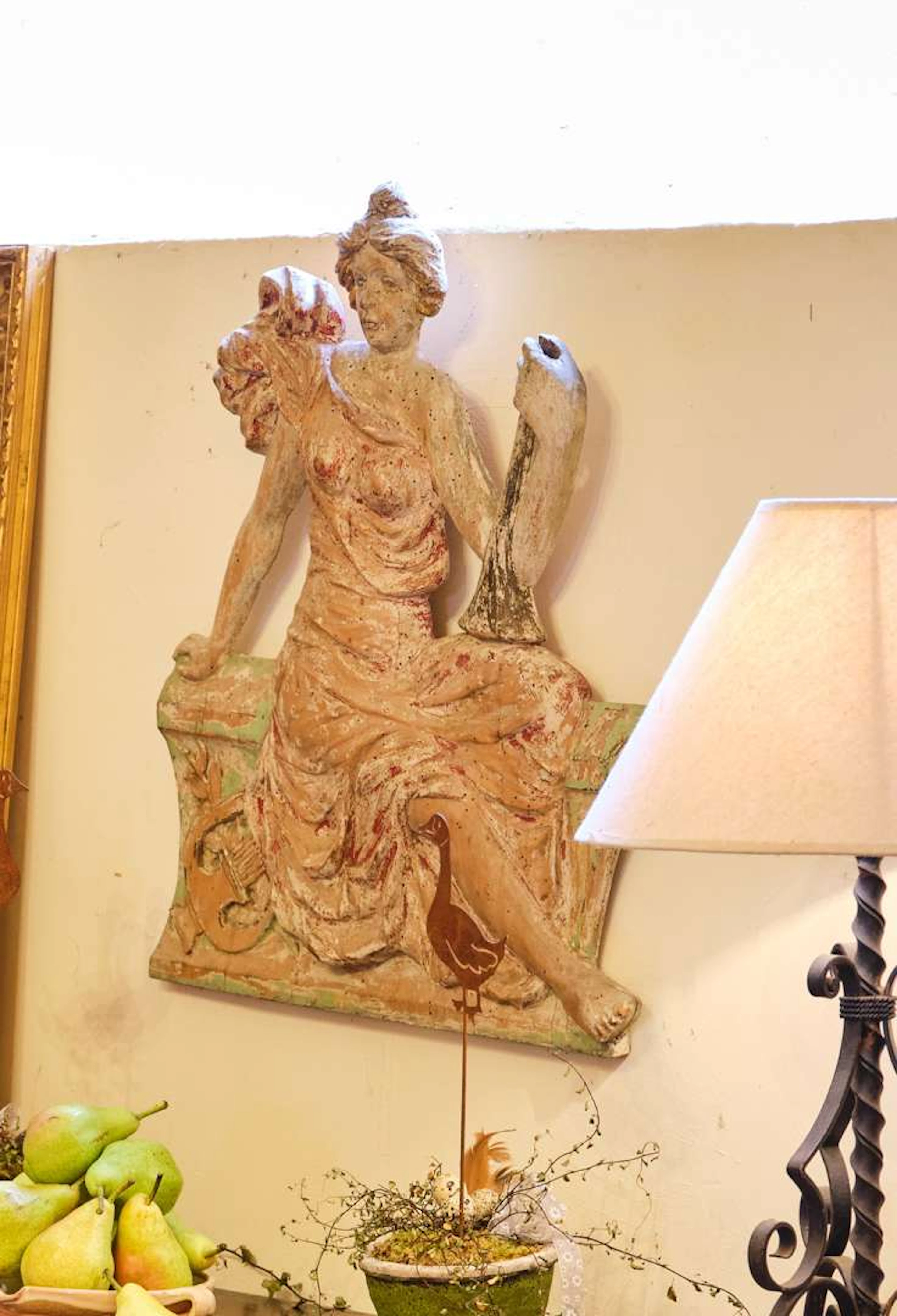 Muse of Music, Polychrome lime wood bas-relief