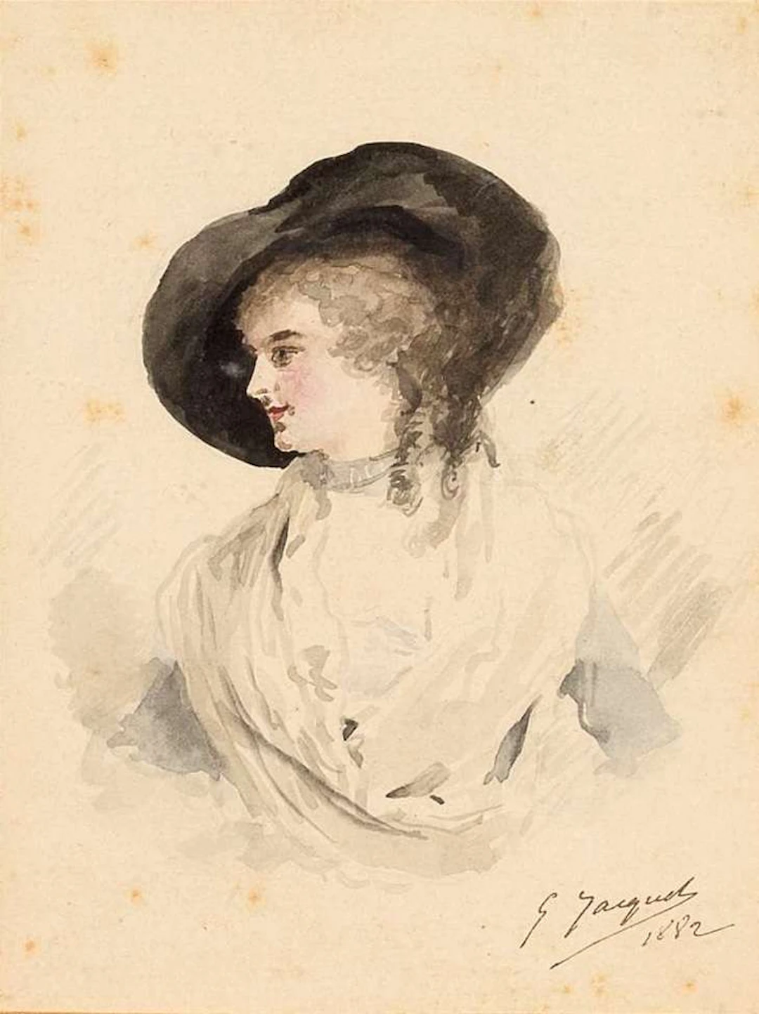 GUSTAVE JACQUET (1846–1909), An elegant woman in profile, dressed