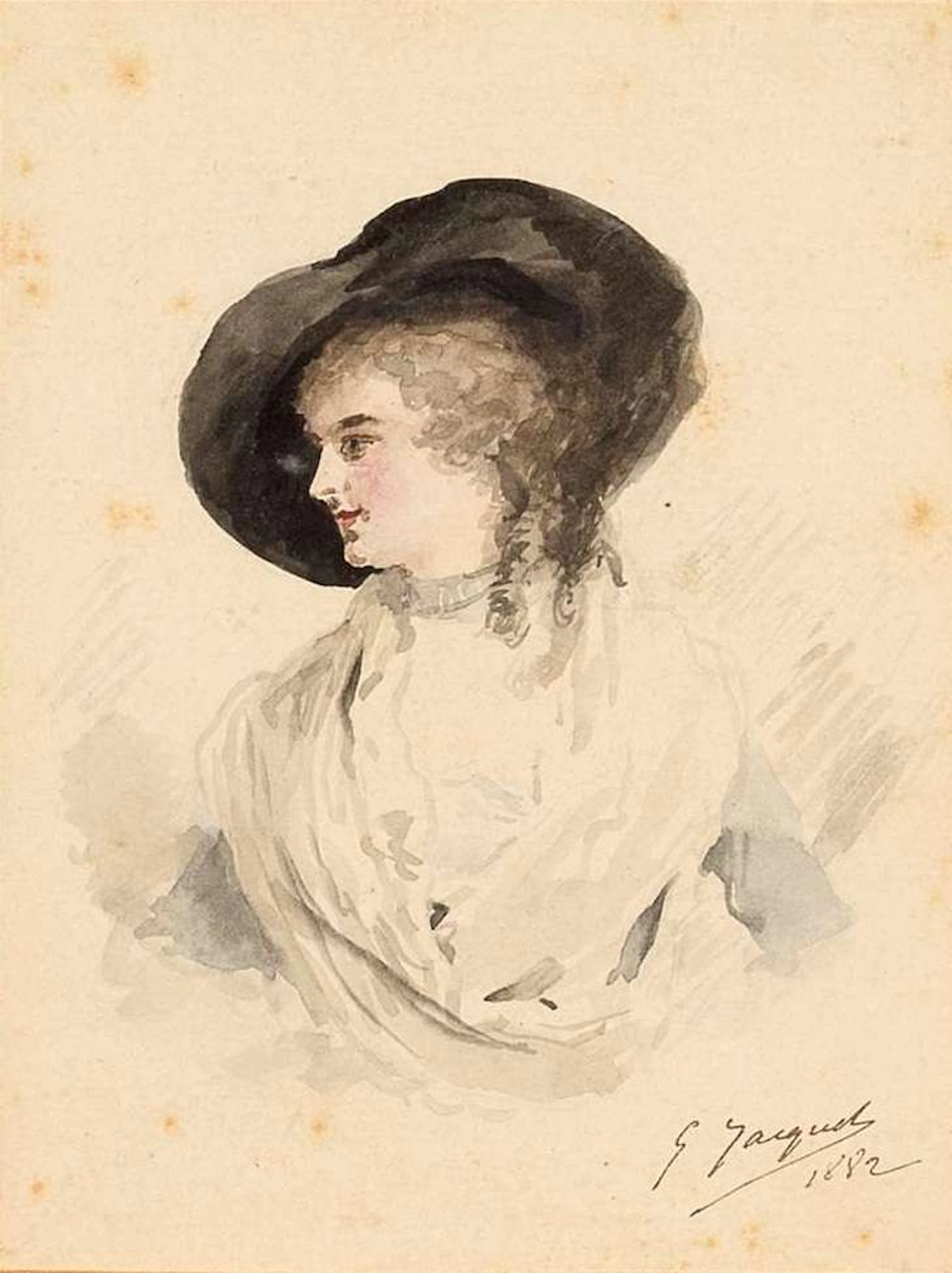GUSTAVE JACQUET (1846–1909), An elegant woman in profile, dressed