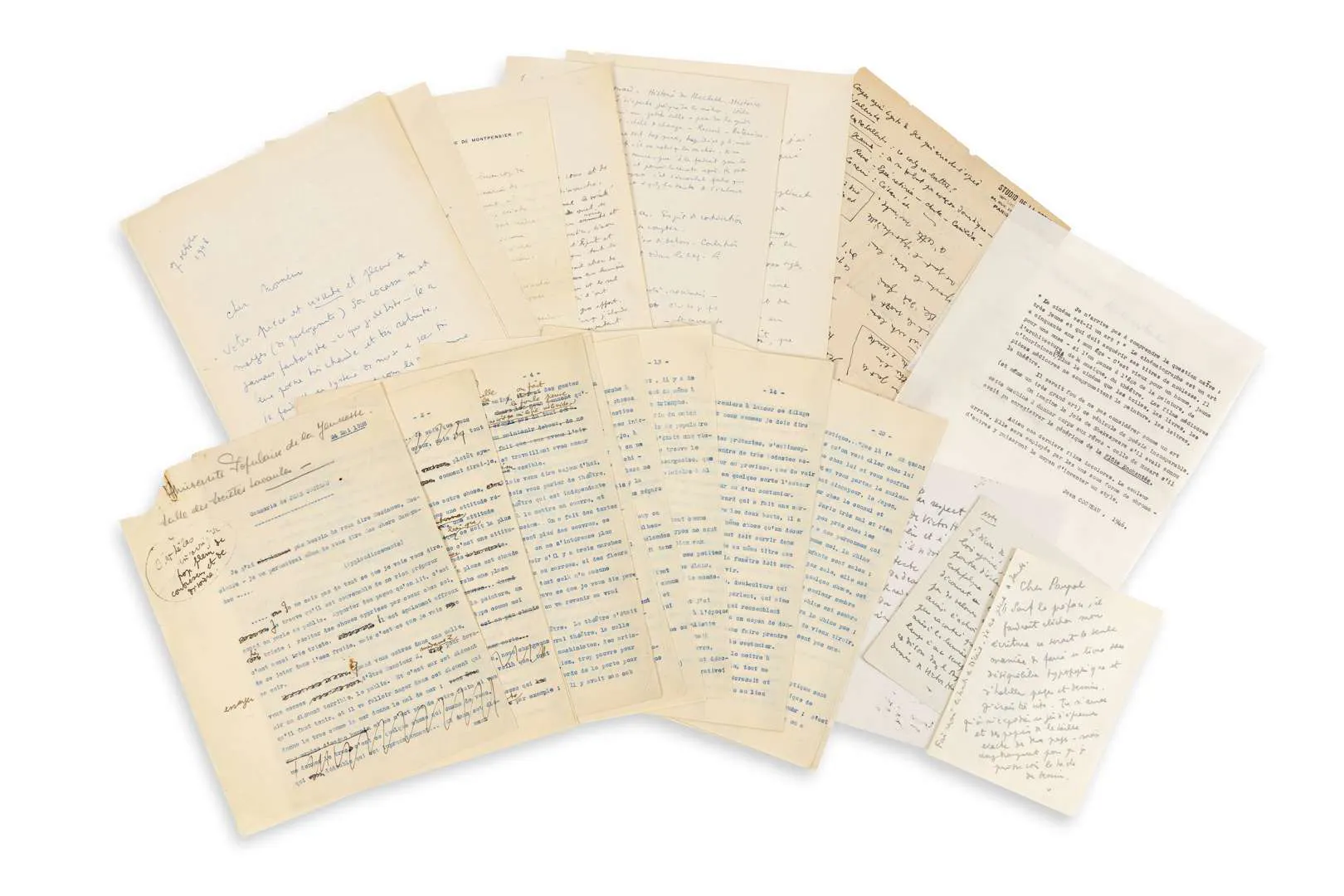 COCTEAU, Jean (1889–1963)., 5 L.A.S. or L.A., and 7 autograph MANUSCRIPTS;