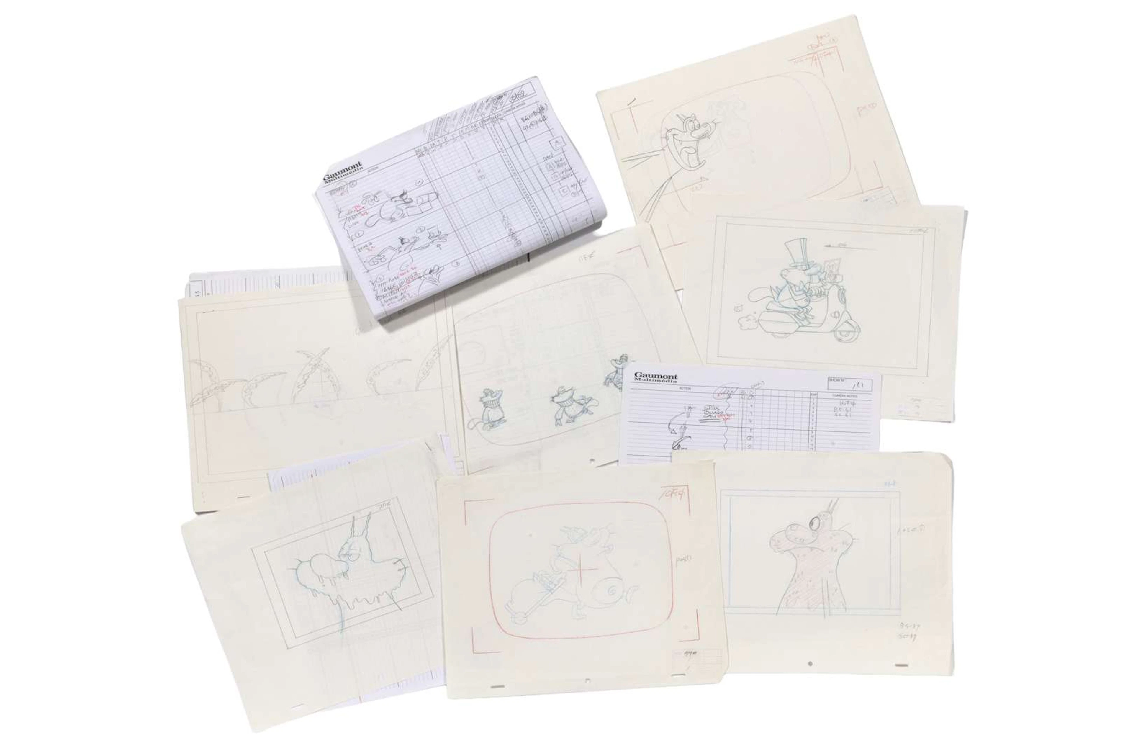 OGGY AND THE COCKROACHES, Pencil sketches. Directed by: Jean-Yves