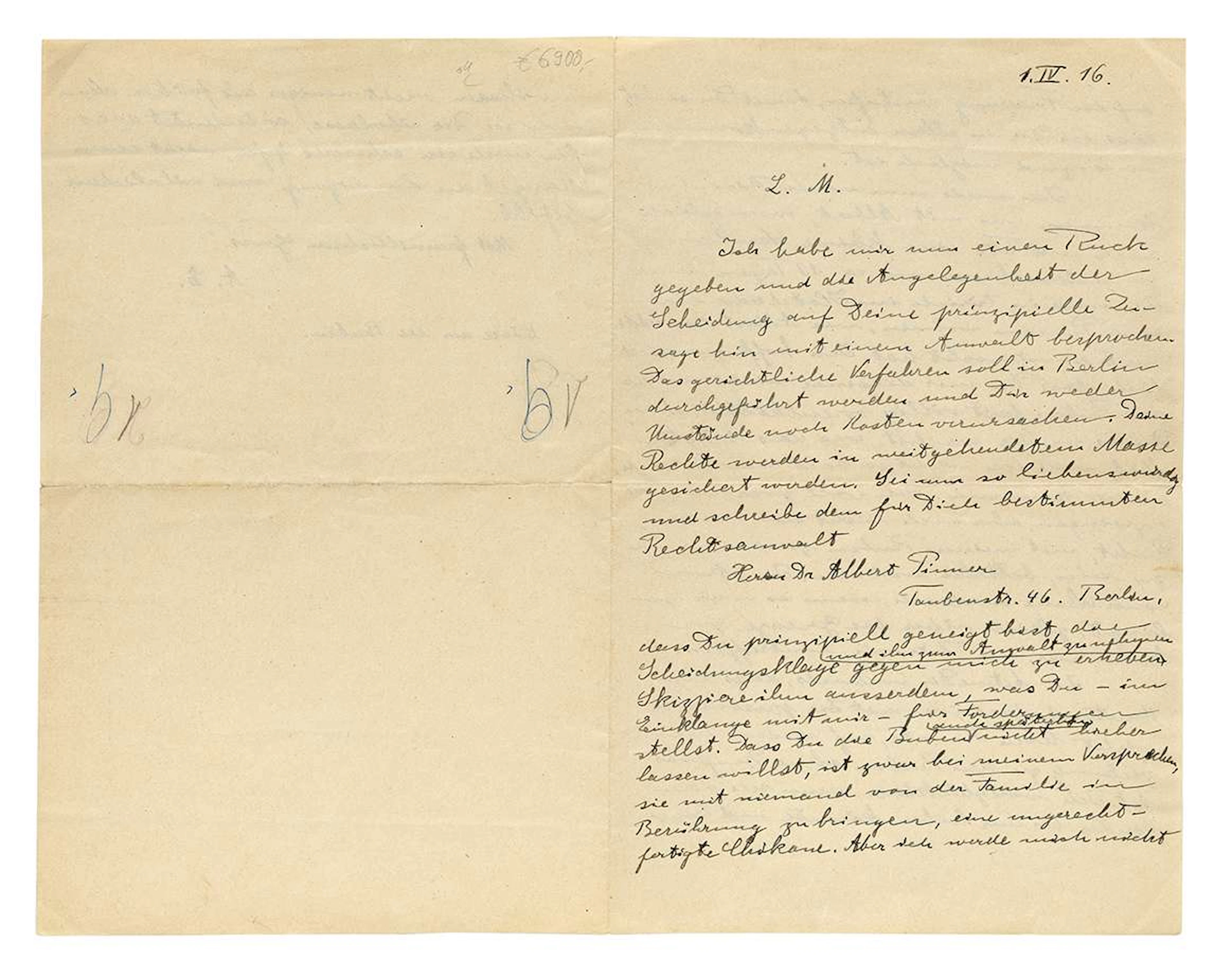 EINSTEIN, Albert (1879–1955)., L.A.S. ‘A.E.’, [Berlin] 1 April 1916