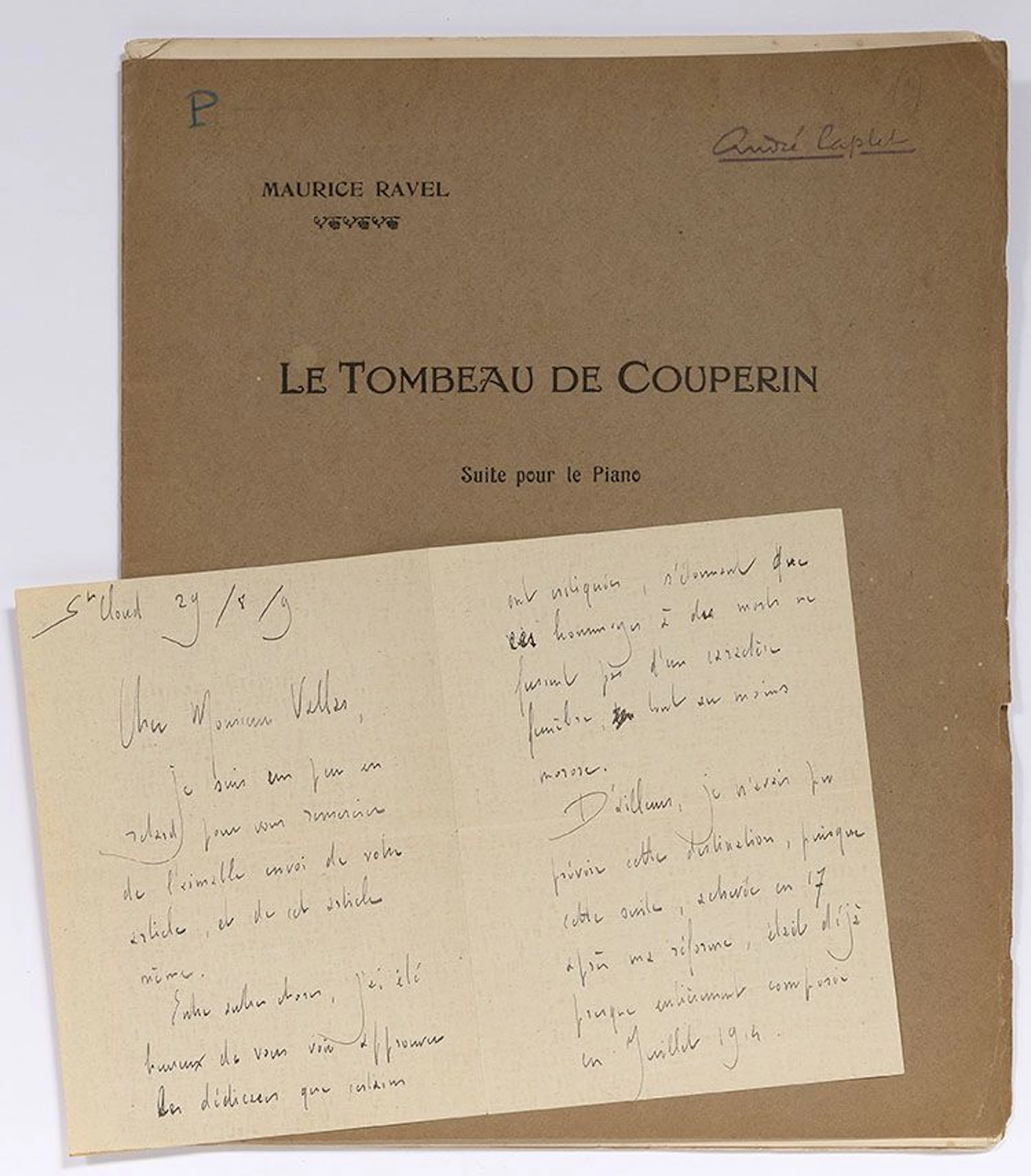 RAVEL Maurice (1875-1937). L.A.S. "Maurice Ravel", Saint-Clo - Lot 297
