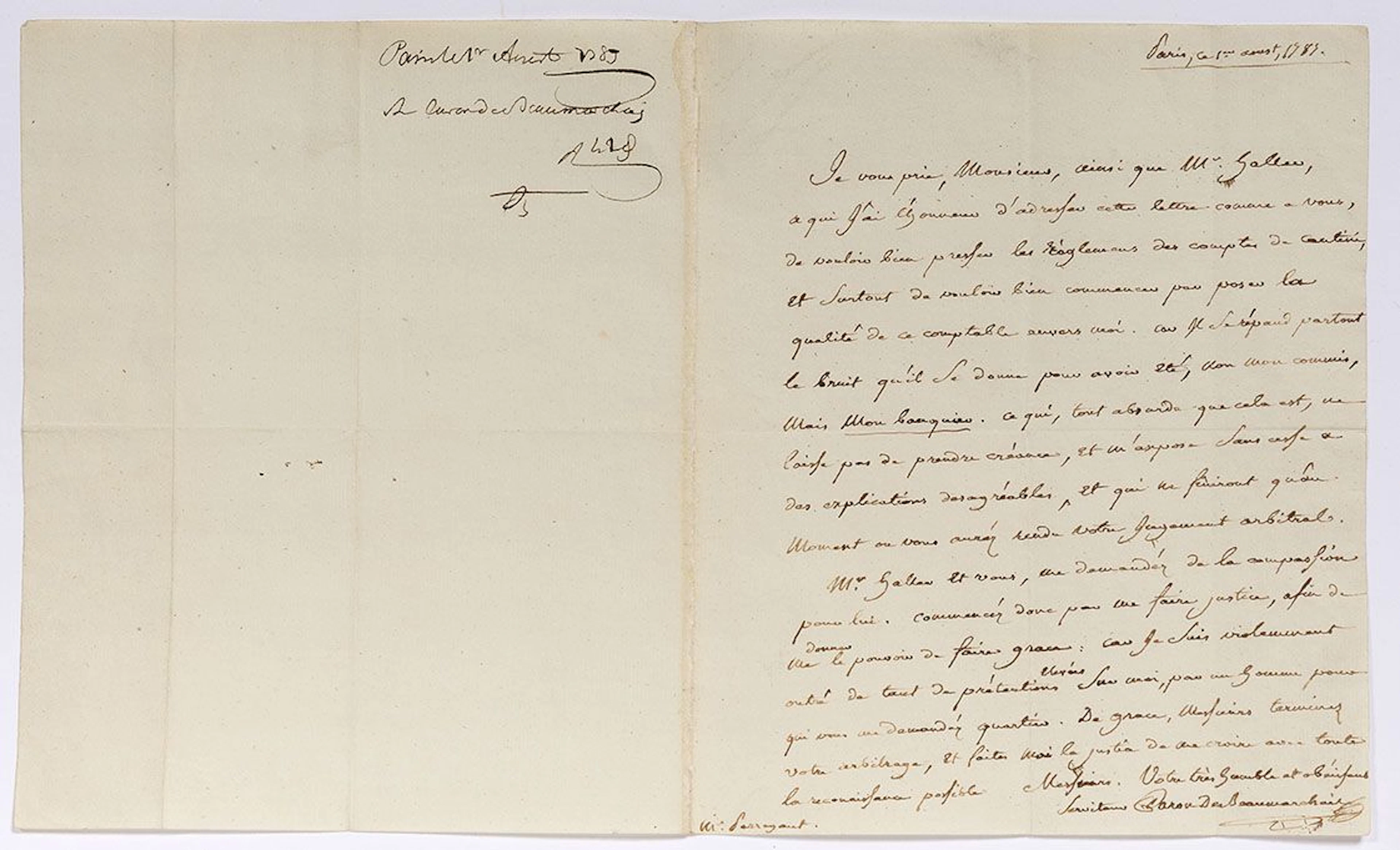 BEAUMARCHAIS Pierre-Augustin Caron de (1732-1799). L.A.S. "C - Lot 529