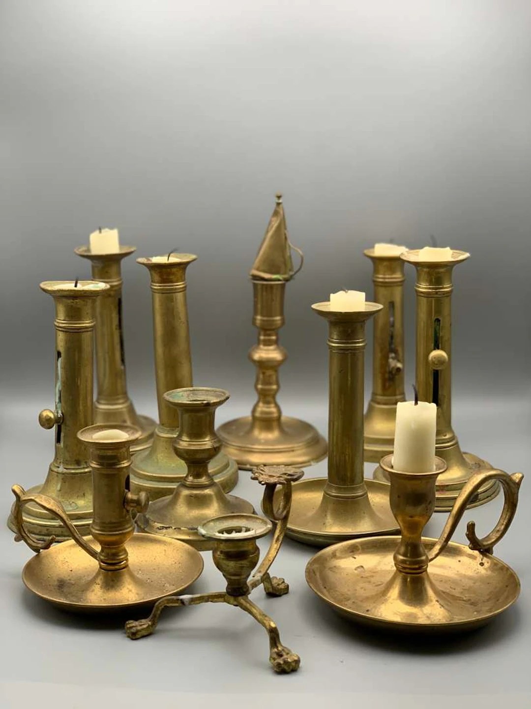 [LIGHT FITTINGS], Set of metal lamps and candle holders