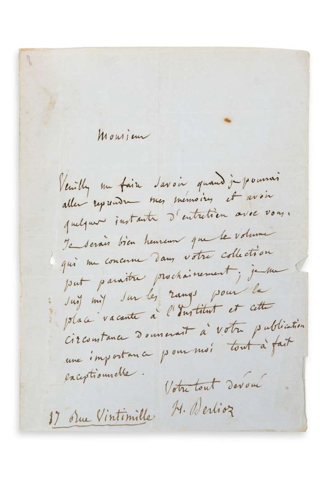 BERLIOZ, Hector (1803–1869)., L.A.S. ‘H. Berlioz’, [early June 1856