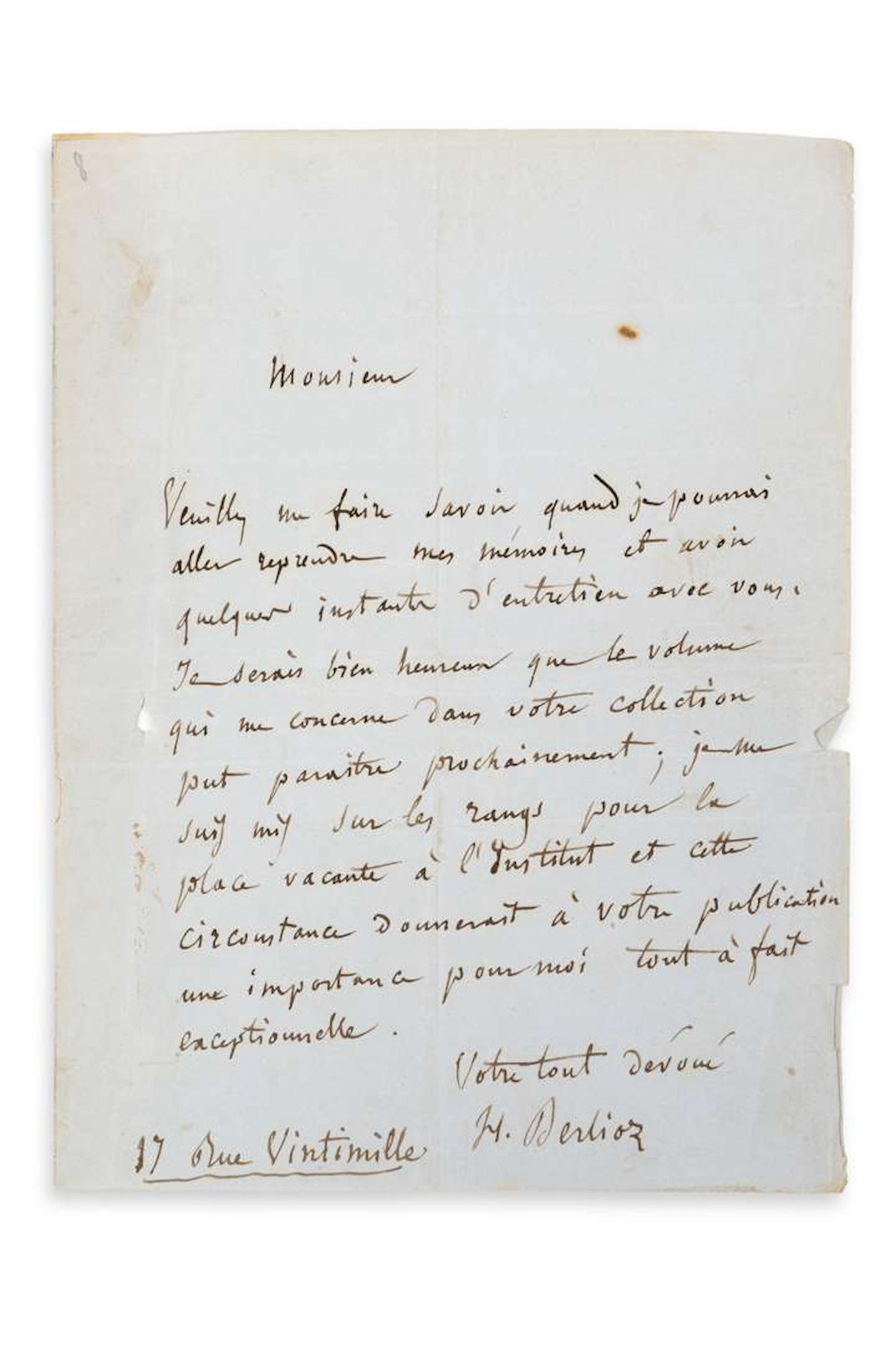 BERLIOZ, Hector (1803–1869)., L.A.S. ‘H. Berlioz’, [early June 1856