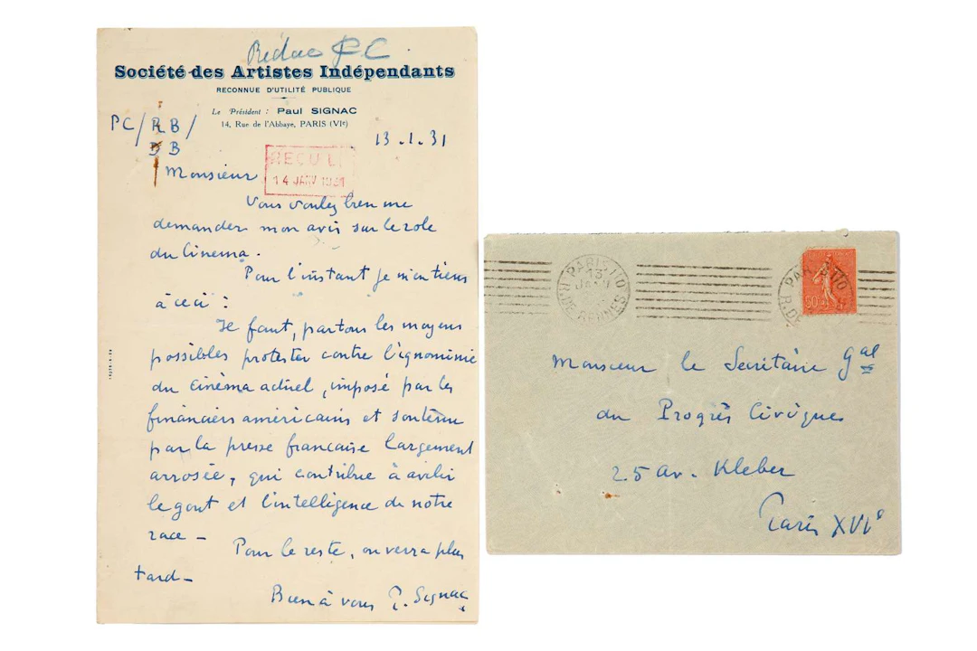 Paul SIGNAC (1863–1935)., L.A.S. ‘P. Signac’, Paris, 13 January 1931
