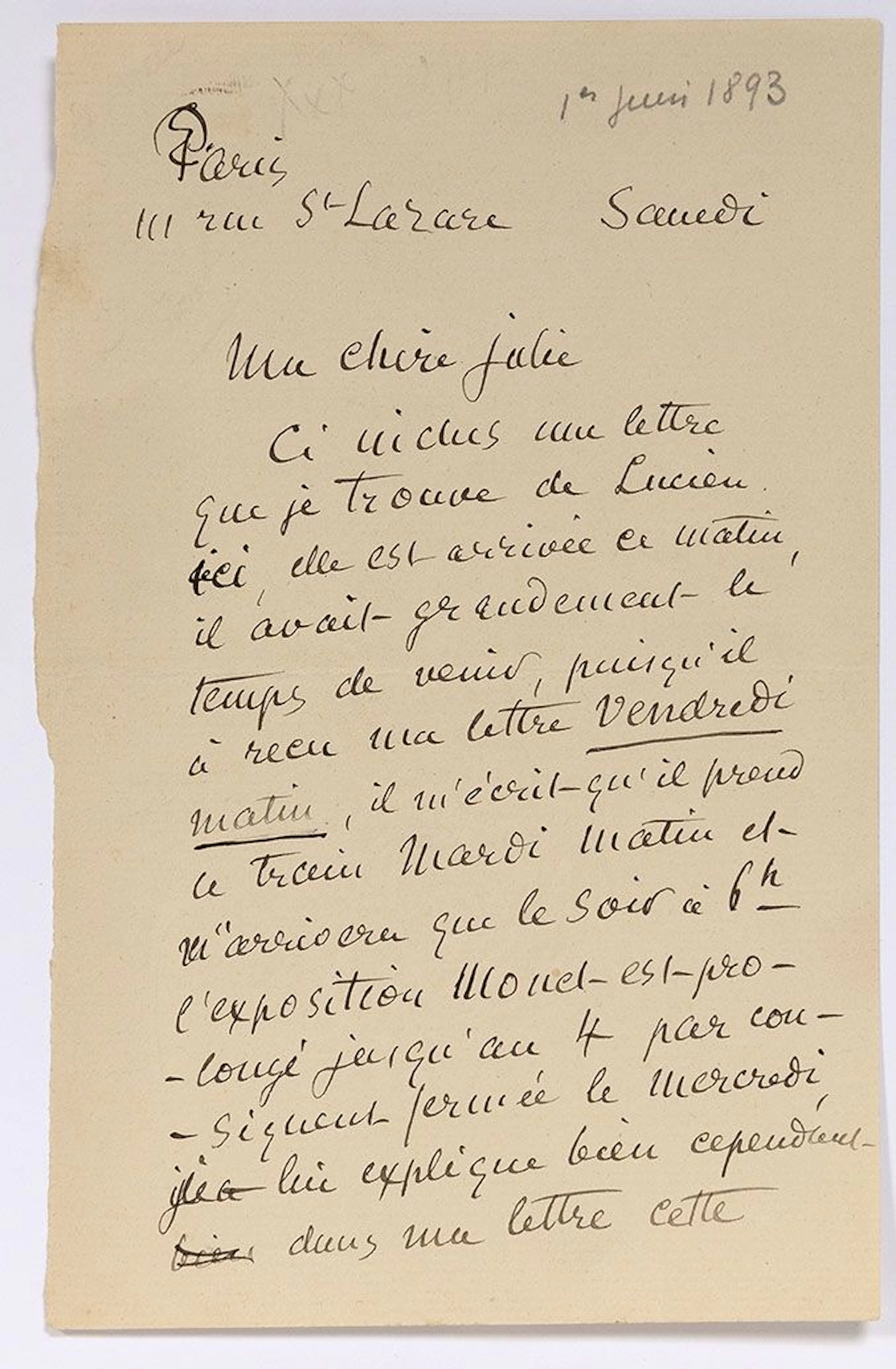 PISSARRO Camille (1830-1903) L.A.S. "C. Pissarro", Paris 111 - Lot 233