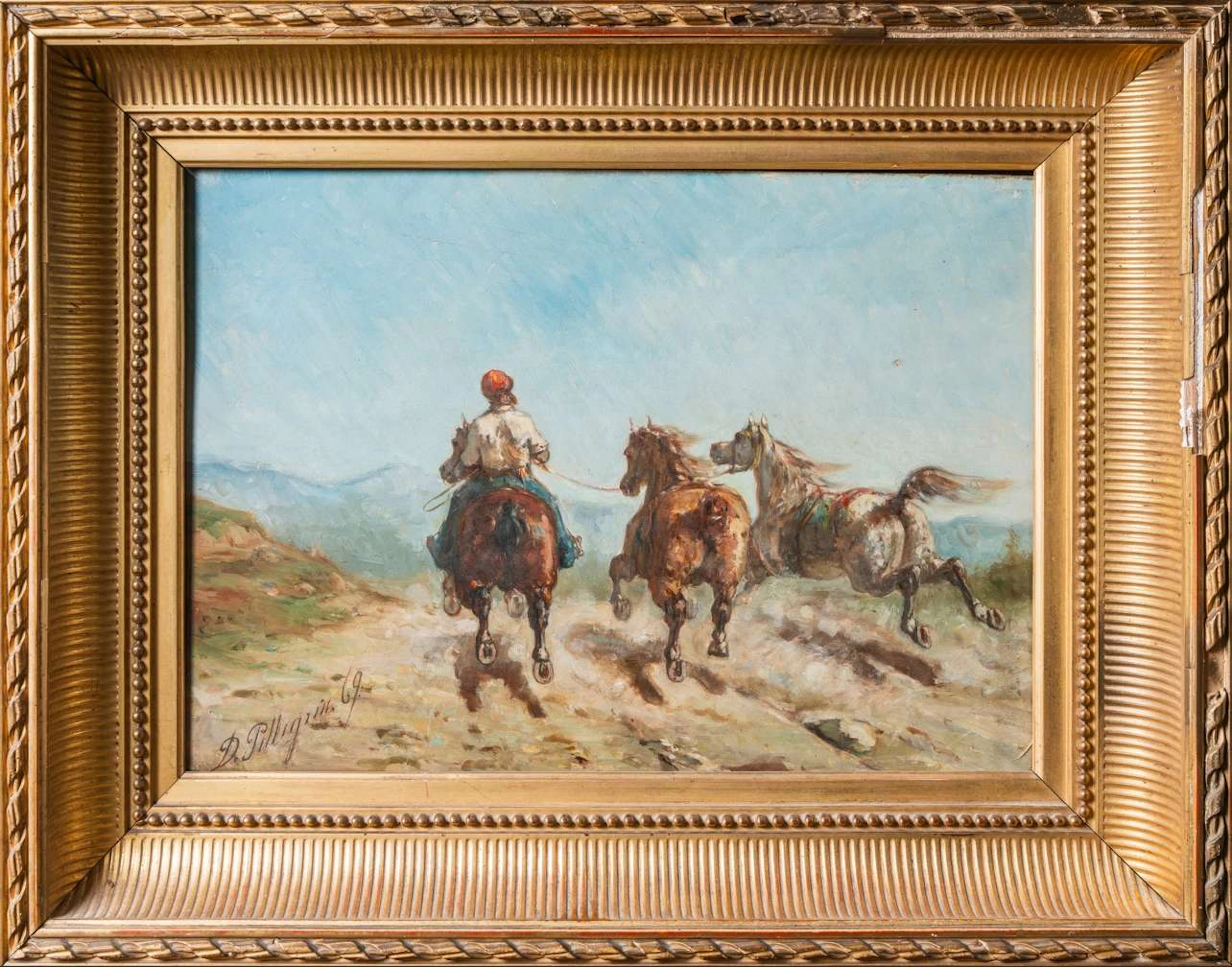Donat PELLEGRIN (1837–1926), A horseman leading his horses