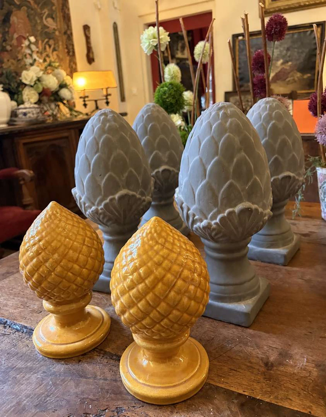 [DECORATIVE PINE CONES], Set of six ceramic and terracotta pine cones